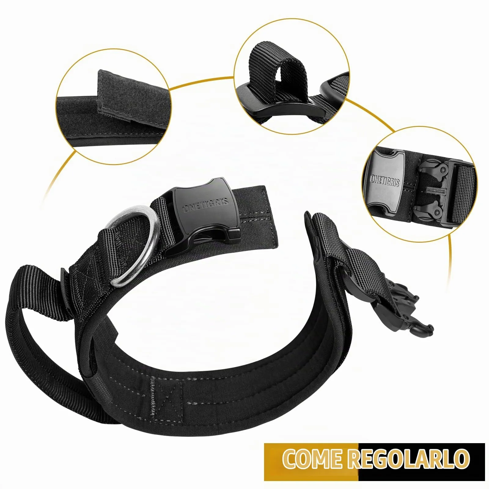 OneTigris Collare per cani con fibbia in metallo per cani (Nero, L) - immagine 6