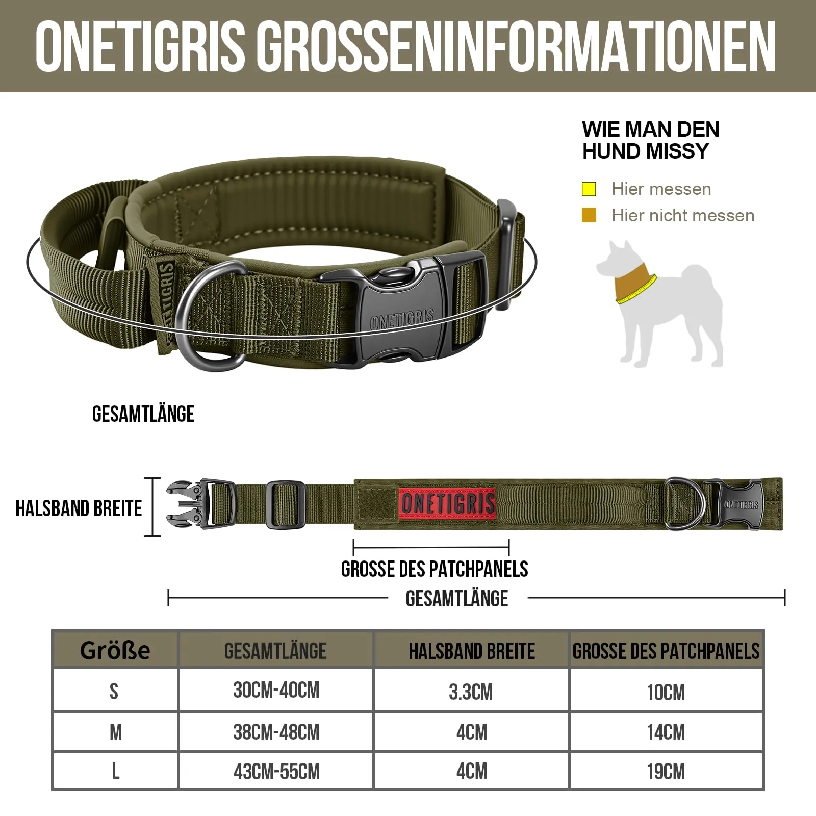 OneTigris Collare per cani con fibbia in metallo per cani (Verde, L) - immagine 2