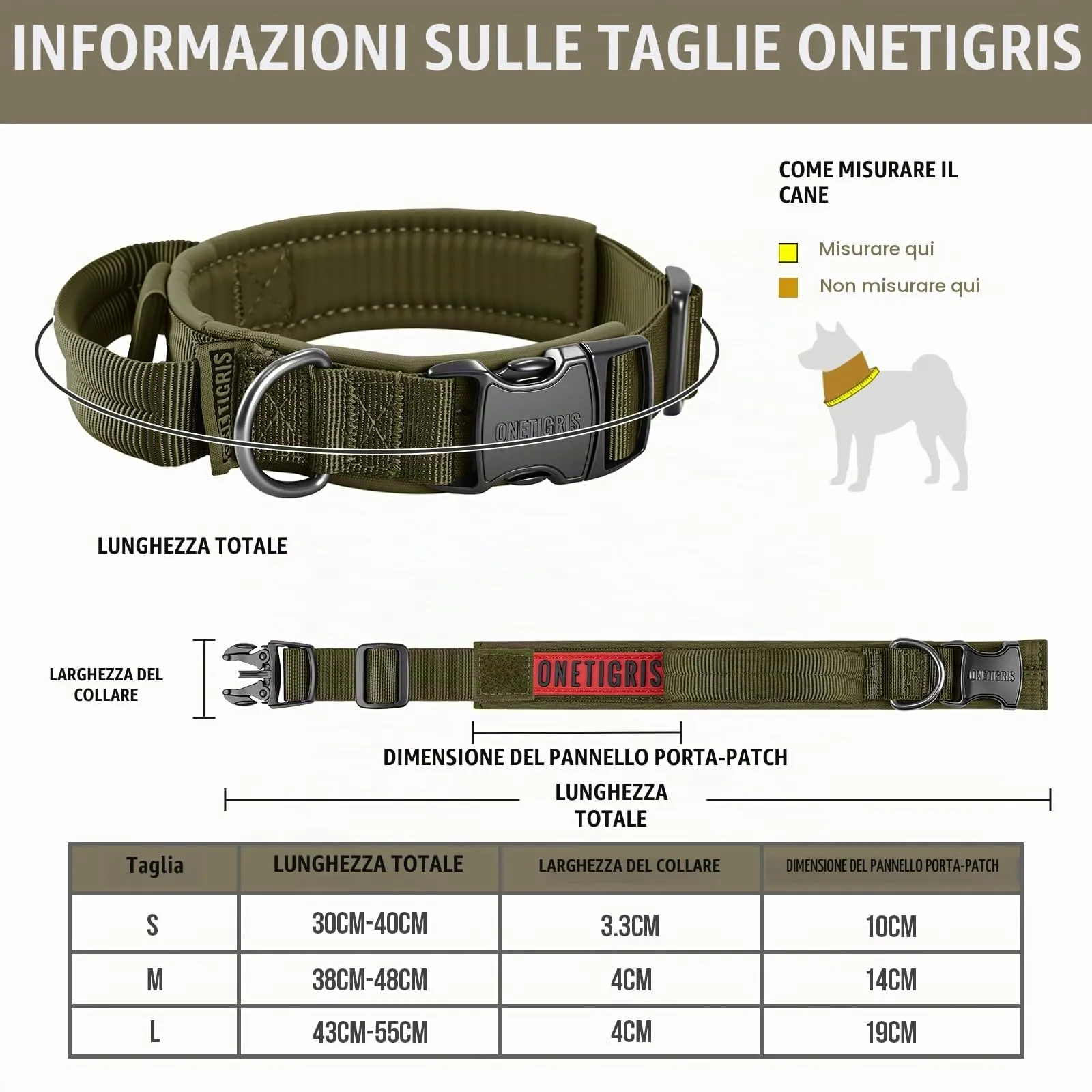 OneTigris Collare per cani con fibbia in metallo per cani (Verde, M) - immagine 2