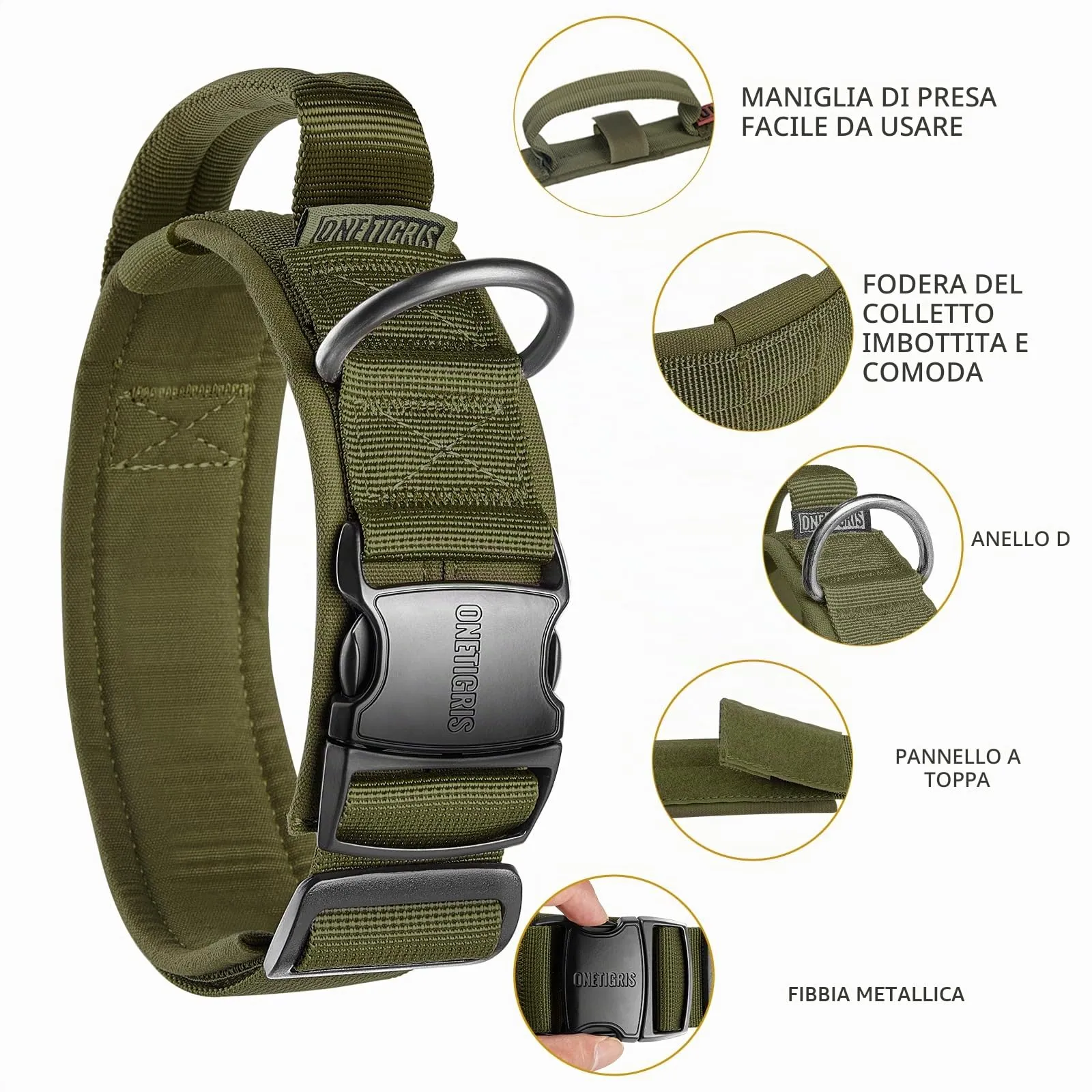 OneTigris Collare per cani con fibbia in metallo per cani (Verde, M) - immagine 3