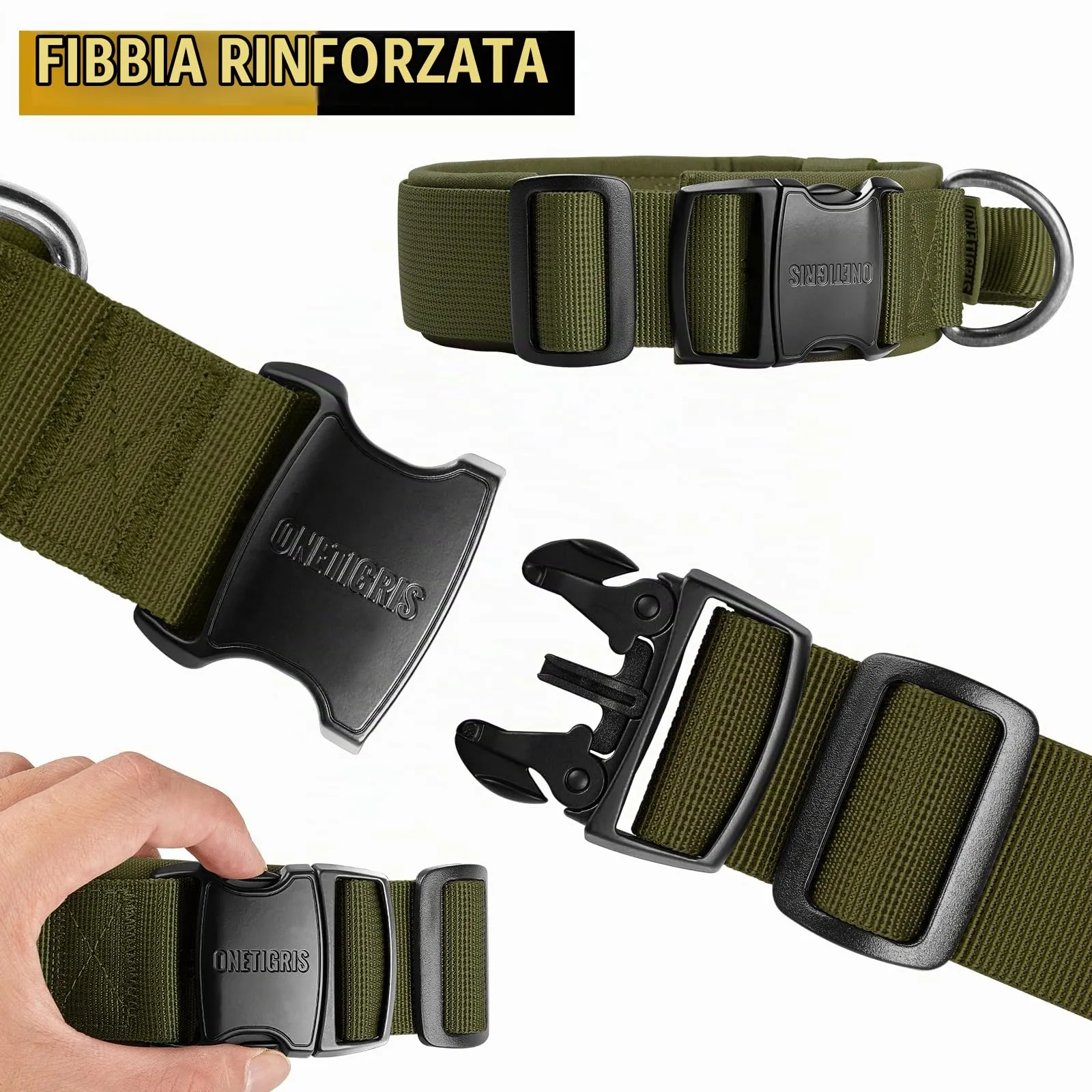 OneTigris Collare per cani con fibbia in metallo per cani (Verde, M) - immagine 4