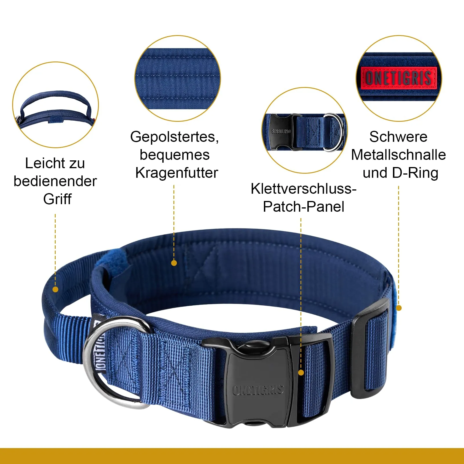 OneTigris Collare per cani con fibbia in metallo per cani (Blu, L) - immagine 3
