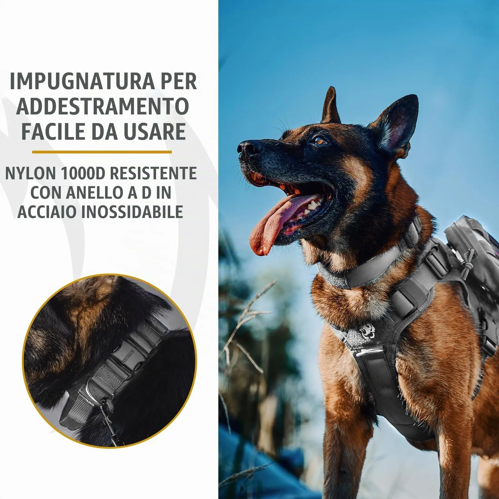 OneTigris Collare per cani con fibbia in metallo per cani (Grigio, L) - immagine 4