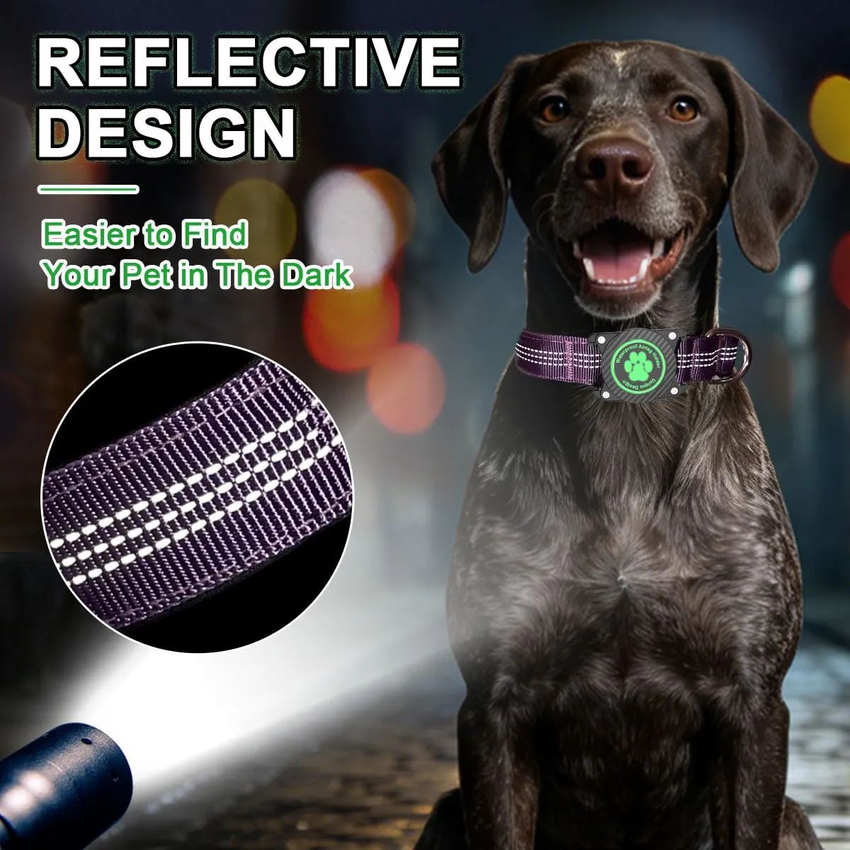 Ytanest Collare Airtag Apple per Cani, Supporto Luminoso 100% Impermeabile Collarino Compatibile con GPS Air Tag Riflettente Regolabile - immagine 5