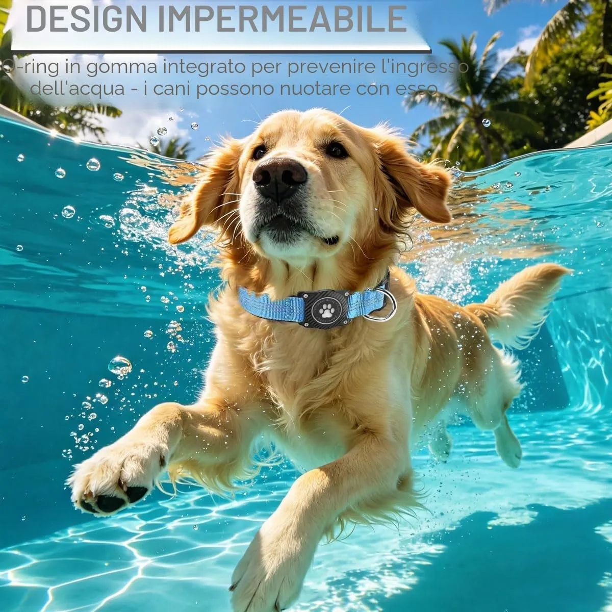 Ytanest Collare Airtag Apple per Cani, Supporto Luminoso 100% Impermeabile Collarino Compatibile con GPS Air Tag Riflettente Regolabile, Blu,M - immagine 4