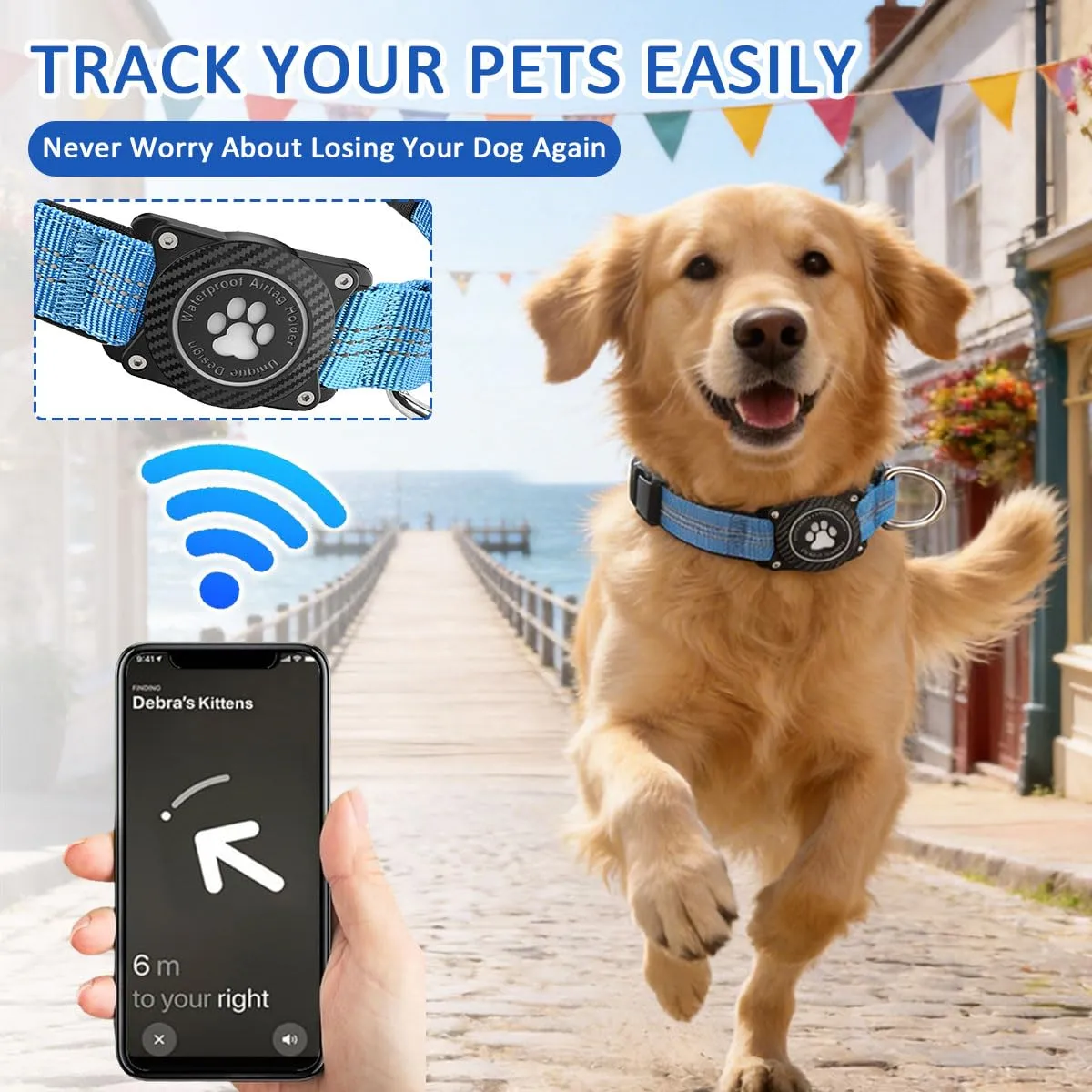 Ytanest Collare Airtag Apple per Cani, Supporto Luminoso 100% Impermeabile Collarino Compatibile con GPS Air Tag Riflettente Regolabile, Blu, XL - immagine 2