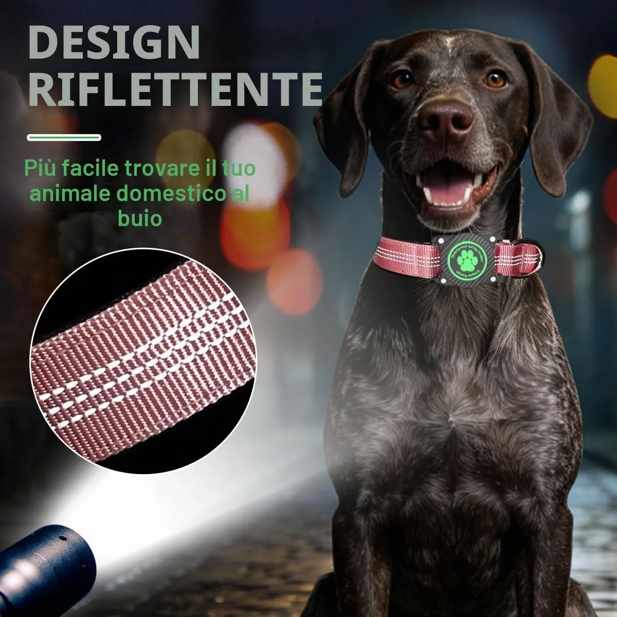 Ytanest Collare Airtag Apple per Cani, Supporto Luminoso 100% Impermeabile Collarino Compatibile con GPS Air Tag Riflettente Regolabile, Rosa, S - immagine 4