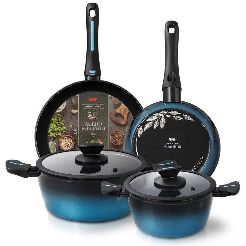 Set Cucina Induzione Acciaio Forgiato Briebe Mare 6 Pezzi Antiaderente Senza PFOA - immagine 1