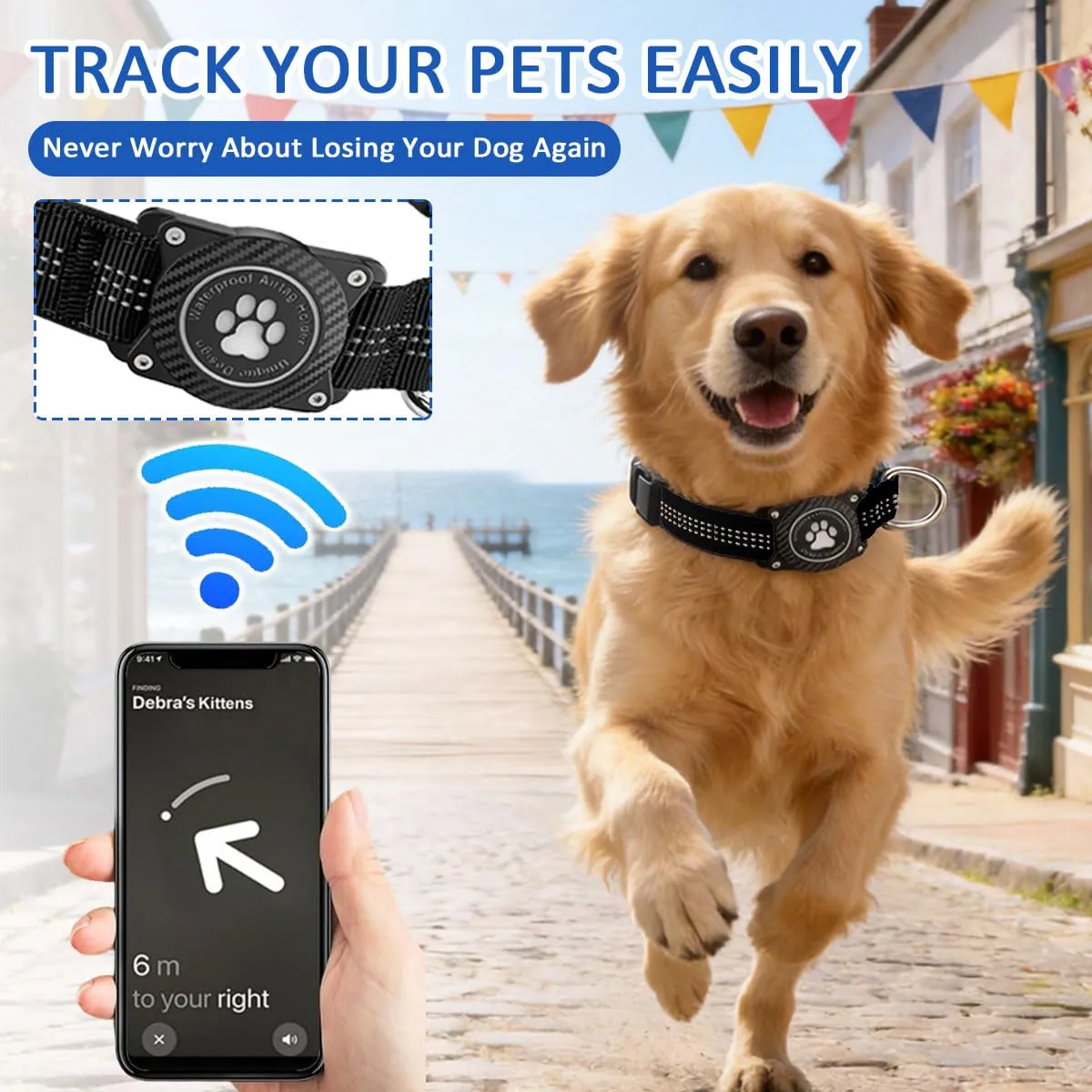 Ytanest Collare Airtag Apple per Cani, Supporto Luminoso 100% Impermeabile Collarino Compatibile con GPS Air Tag Riflettente Regolabile, Nero, L - immagine 2