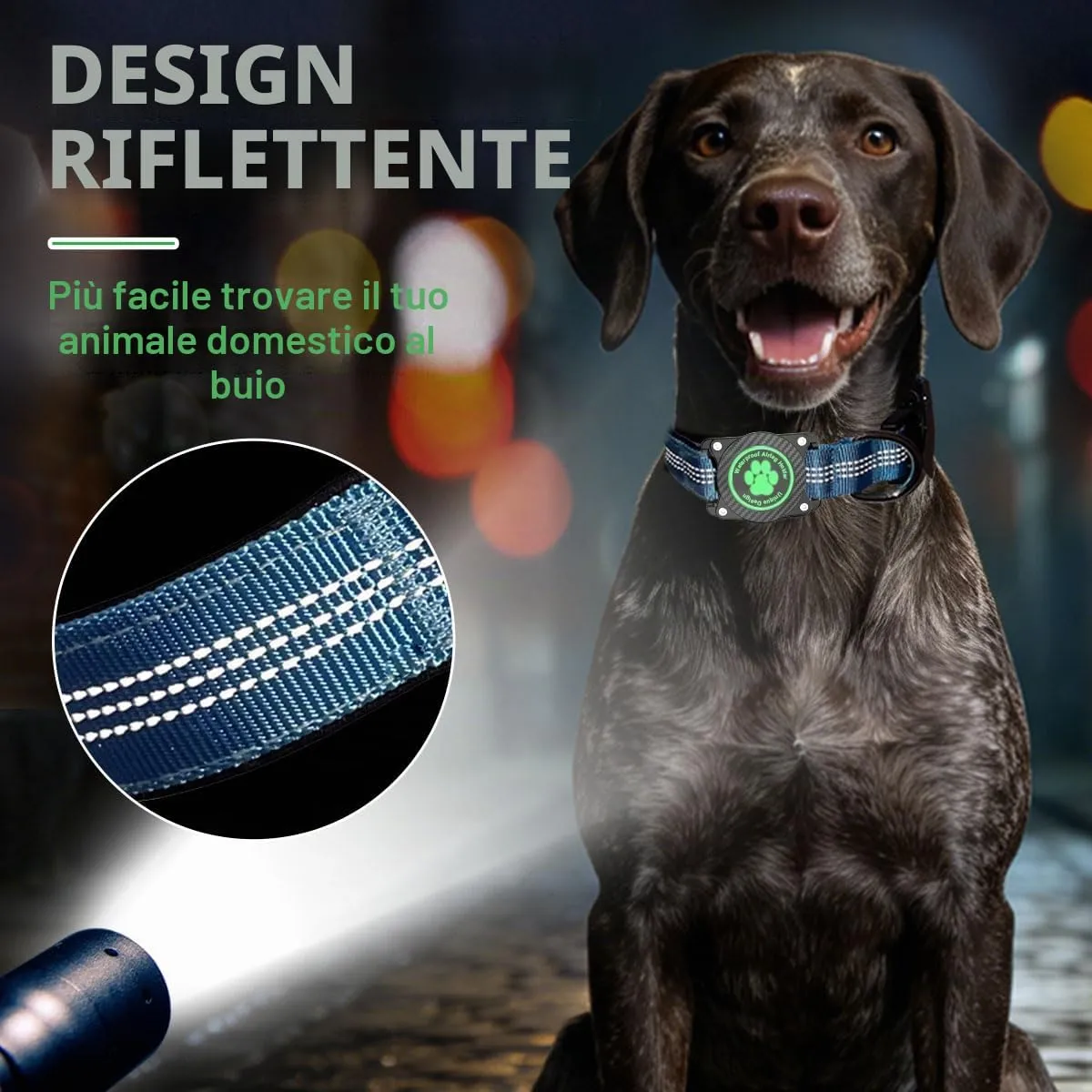 Ytanest Collare Airtag Apple per Cani, Supporto Luminoso 100% Impermeabile Collarino Compatibile con GPS Air Tag Riflettente Regolabile,Blu,L - immagine 5