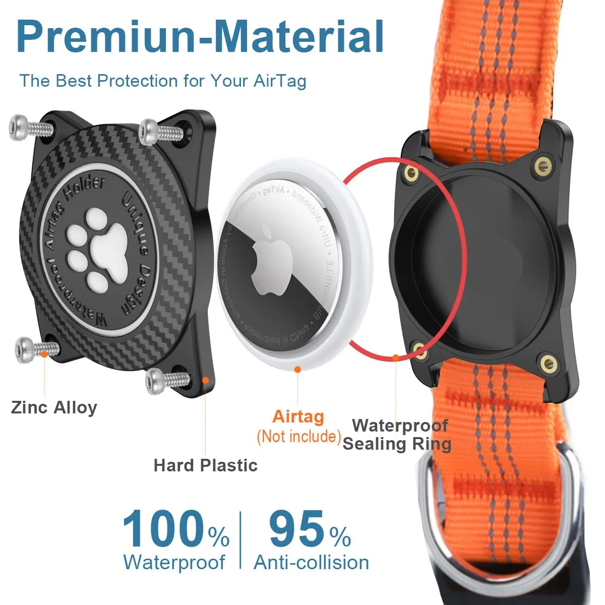 Ytanest Collare Airtag Apple per Cani, Supporto Luminoso 100% Impermeabile Collarino Compatibile con GPS Air Tag Riflettente Regolabile - immagine 3