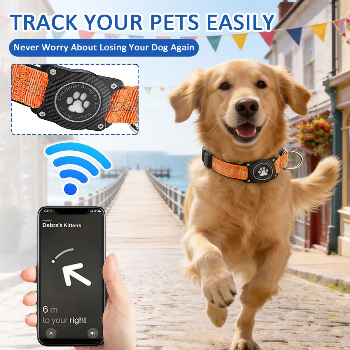 Ytanest Collare Airtag Apple per Cani, Supporto Luminoso 100% Impermeabile Collarino Compatibile con GPS Air Tag Riflettente Regolabile - immagine 2