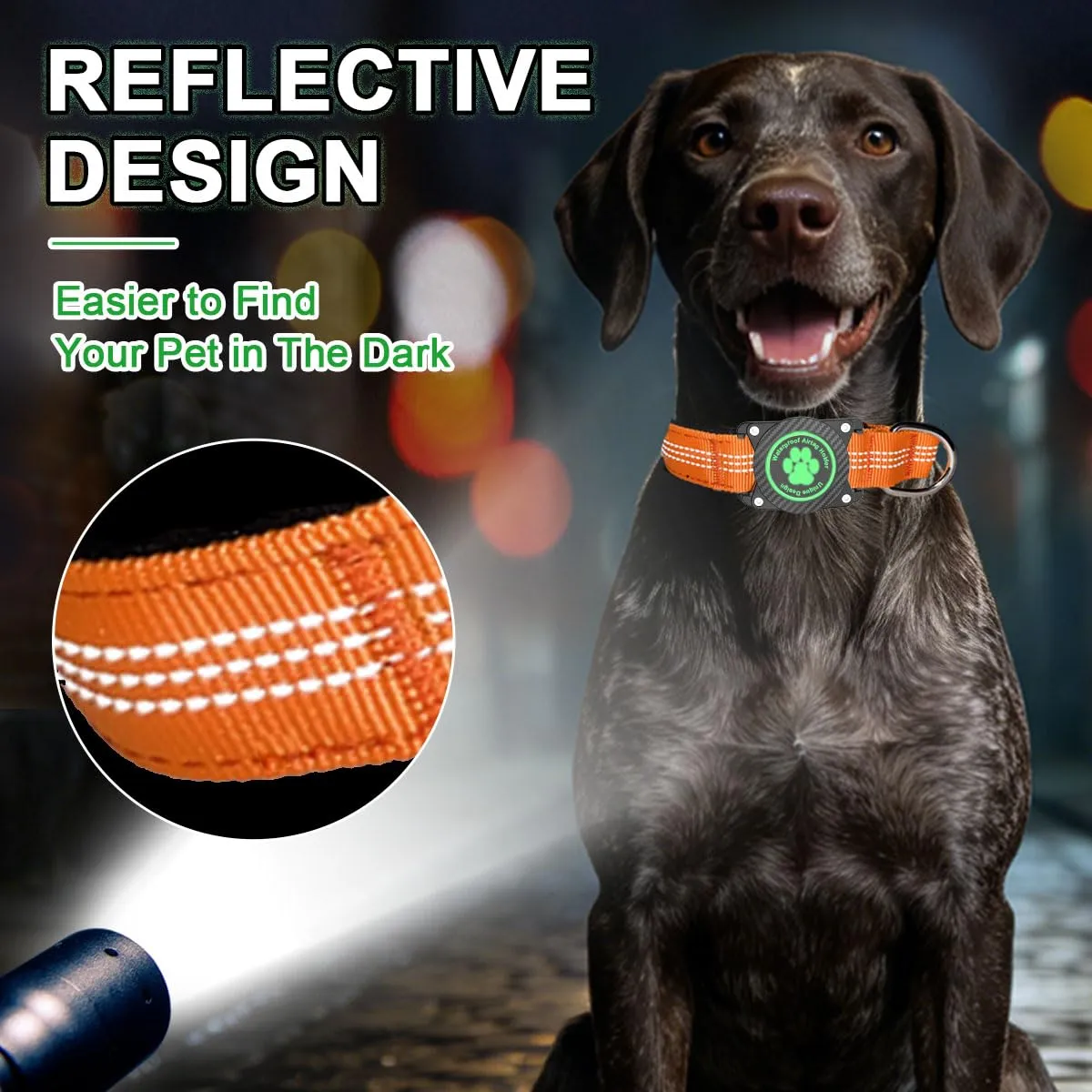 Ytanest Collare Airtag Apple per Cani, Supporto Luminoso 100% Impermeabile Collarino Compatibile con GPS Air Tag Riflettente Regolabile - immagine 4