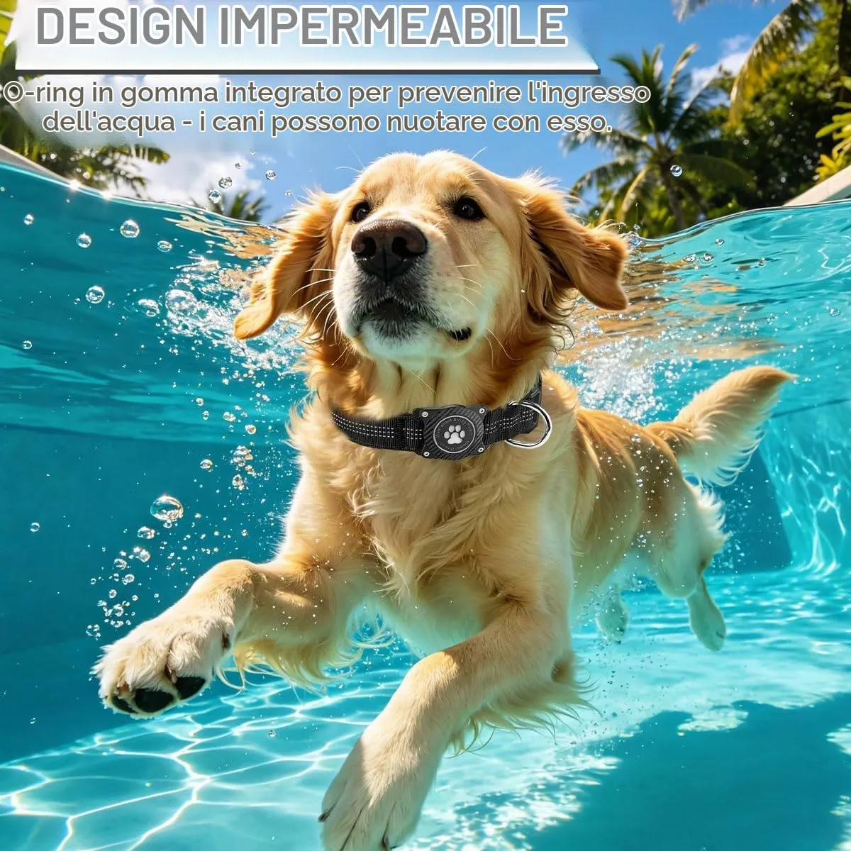 Ytanest Collare Airtag Apple per Cani, Supporto Luminoso 100% Impermeabile Collarino Compatibile con GPS Air Tag Riflettente Regolabile, Nero, S - immagine 4