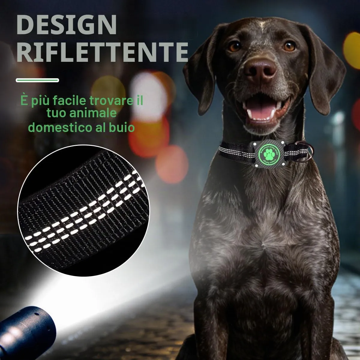 Ytanest Collare Airtag Apple per Cani, Supporto Luminoso 100% Impermeabile Collarino Compatibile con GPS Air Tag Riflettente Regolabile, Nero, S - immagine 5