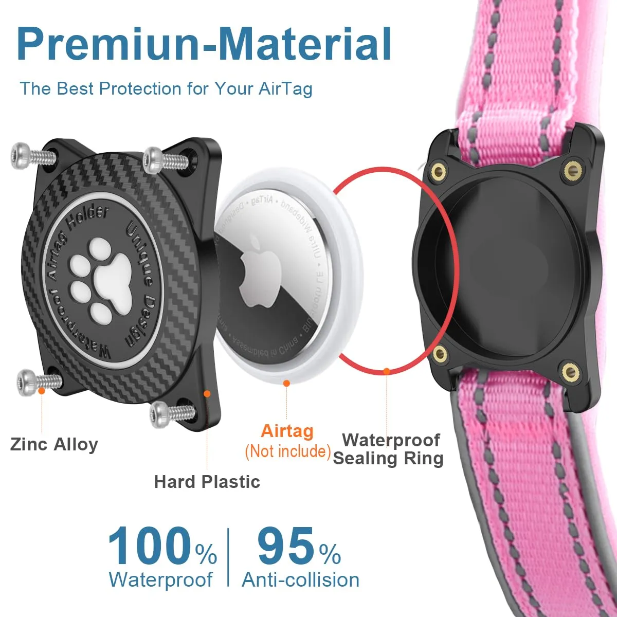 Ytanest Collare per Cani Airtag Supporto GPS 100% Impermeabile Apple Air Tag Integrato per Cani di Piccola Taglia e Grande - immagine 3