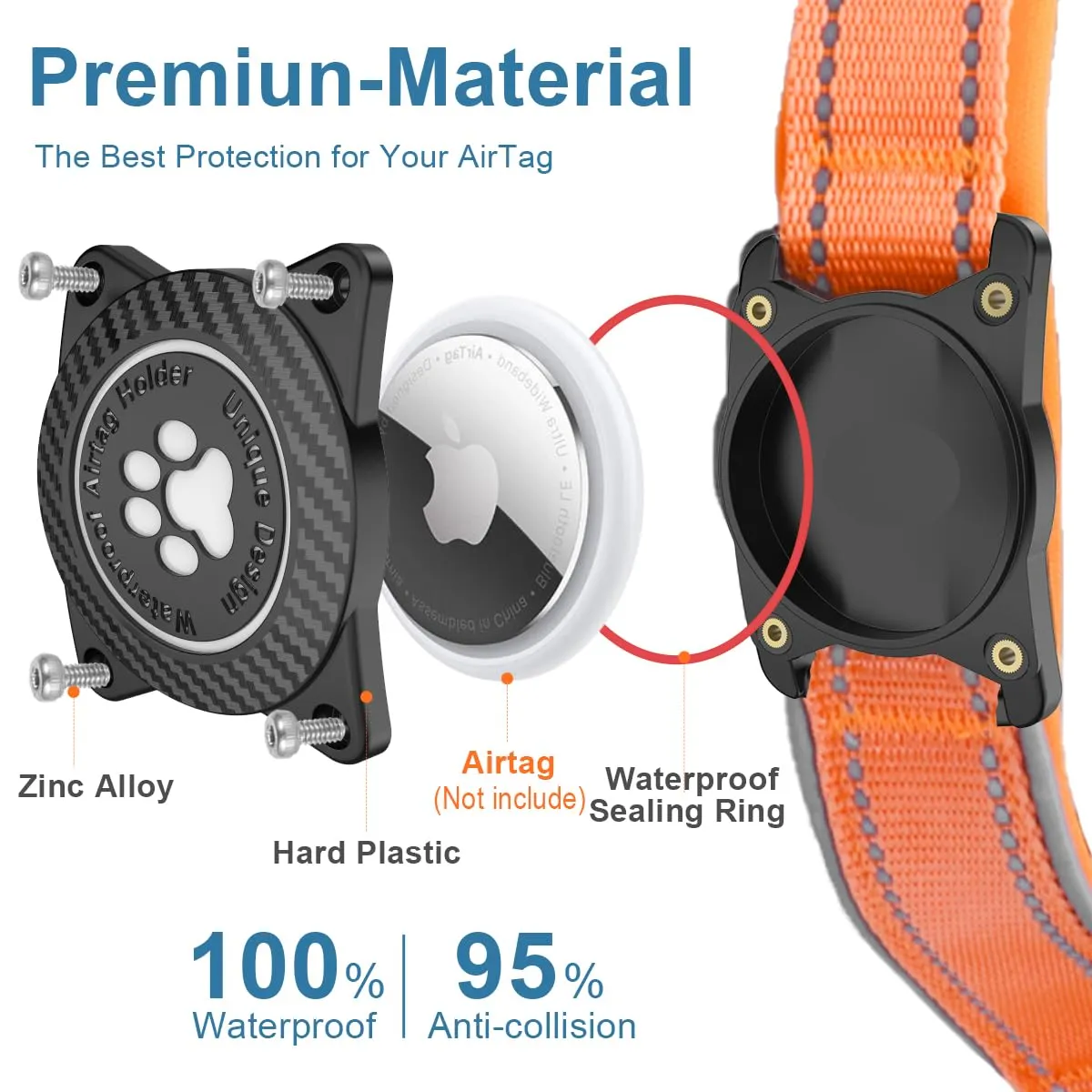 Ytanest Collare per Cani Airtag Supporto GPS 100% Impermeabile Apple Air Tag Integrato per Cani di Piccola Taglia e Grande - immagine 3
