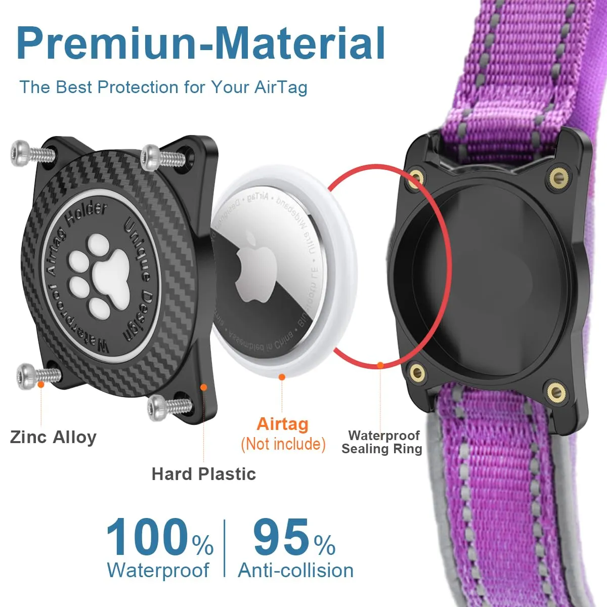 Ytanest Collare per Cani Airtag Supporto GPS 100% Impermeabile Apple Air Tag Integrato per Cani di Piccola Taglia e Grande - immagine 3