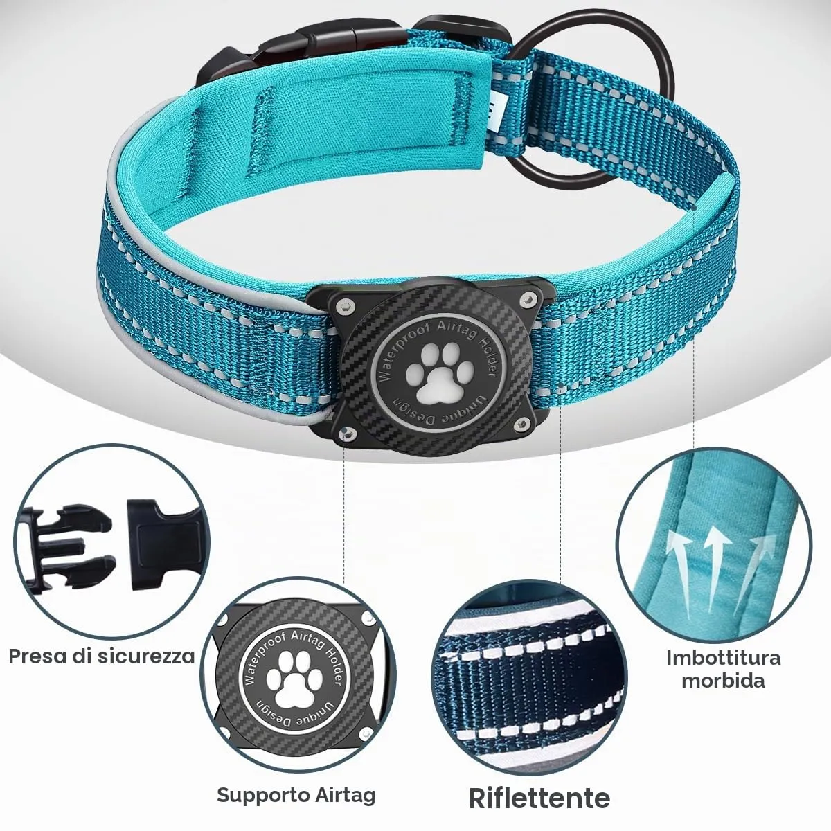 Ytanest Collare per Cani Airtag Supporto GPS 100% Impermeabile Apple Air Tag Integrato per Cani di Piccola Taglia e Grande - immagine 4