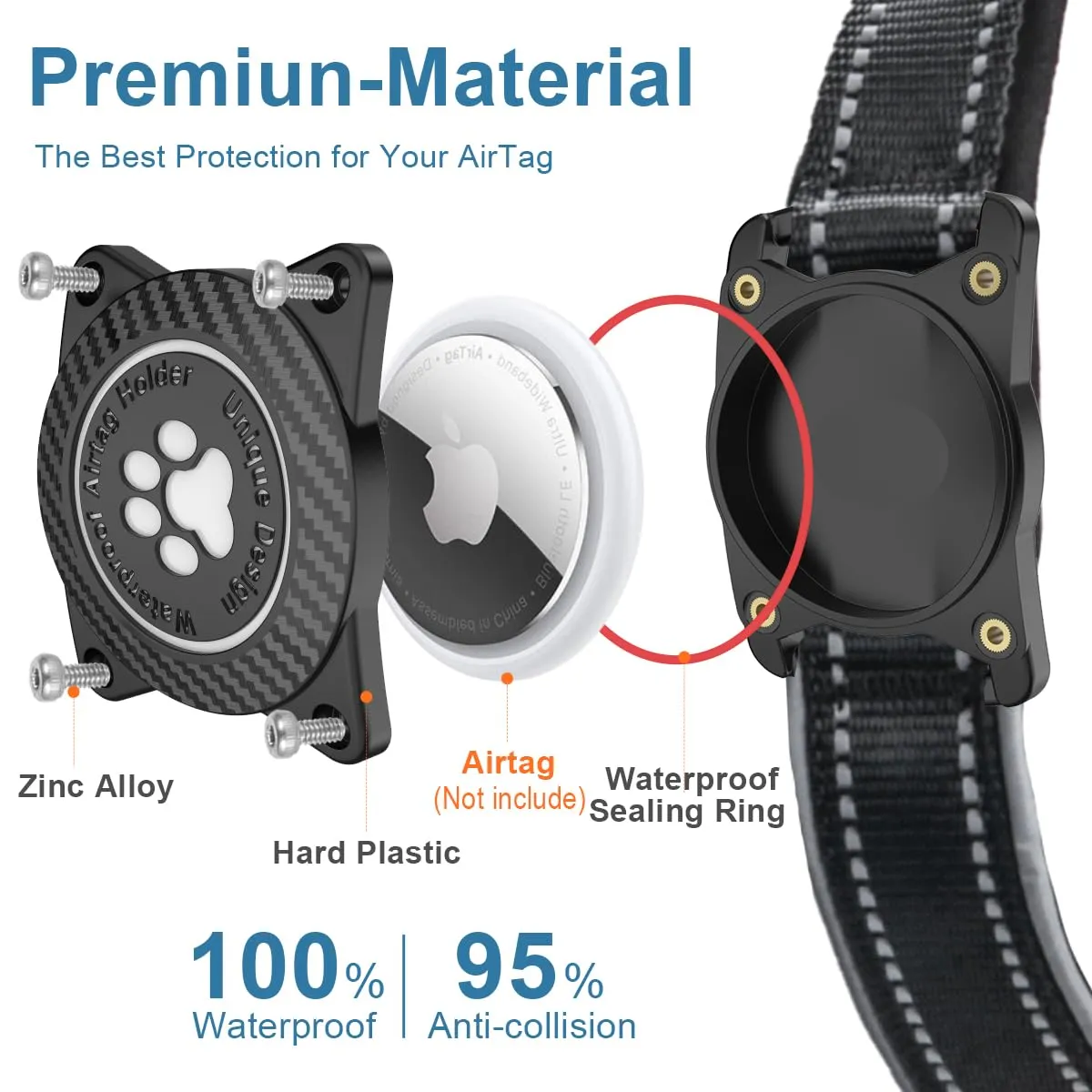 Ytanest Collare per Cani Airtag Supporto GPS 100% Impermeabile Apple Air Tag Integrato per Cani di Piccola Taglia e Grande - immagine 3