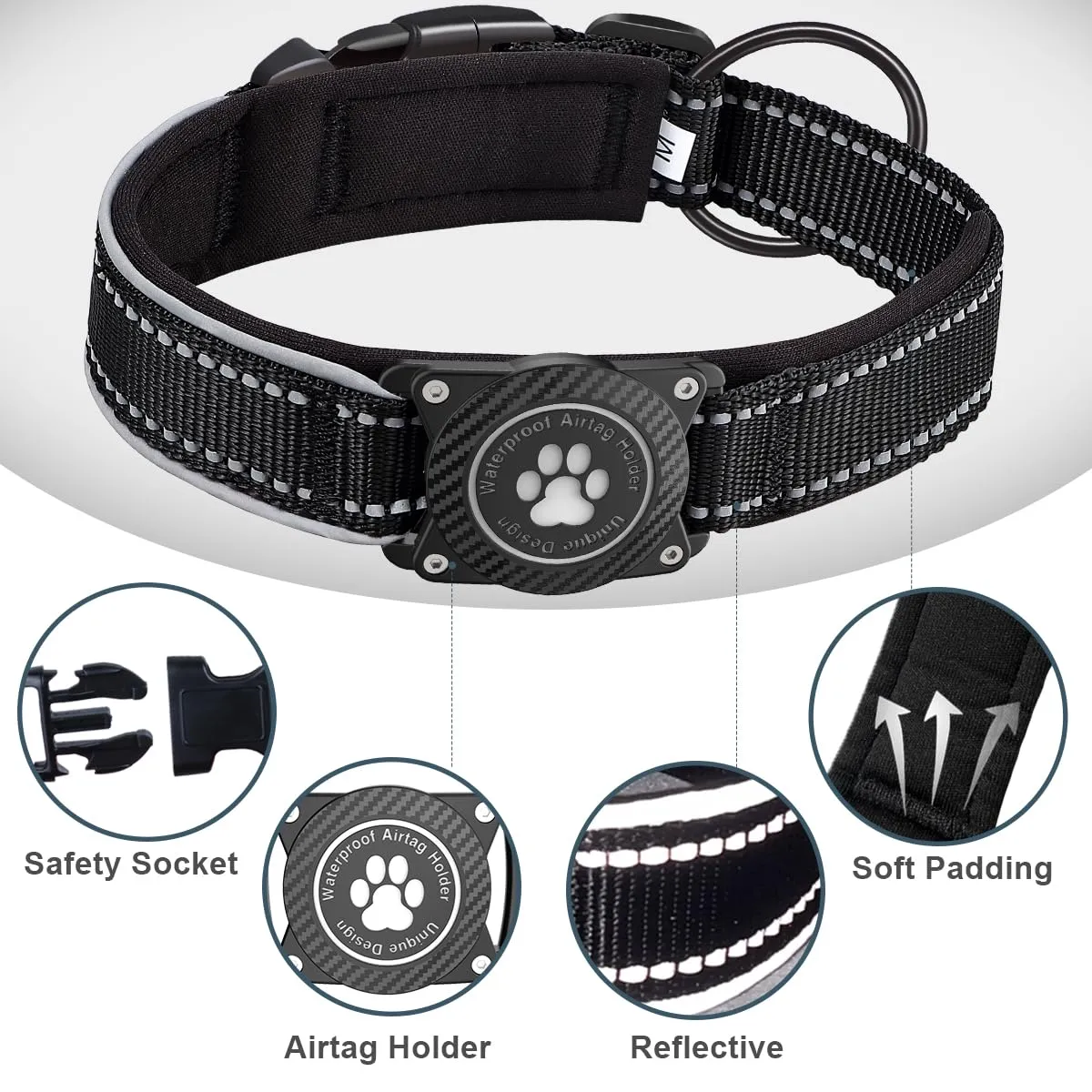 Ytanest Collare per Cani Airtag Supporto GPS 100% Impermeabile Apple Air Tag Integrato per Cani di Piccola Taglia e Grande - immagine 4
