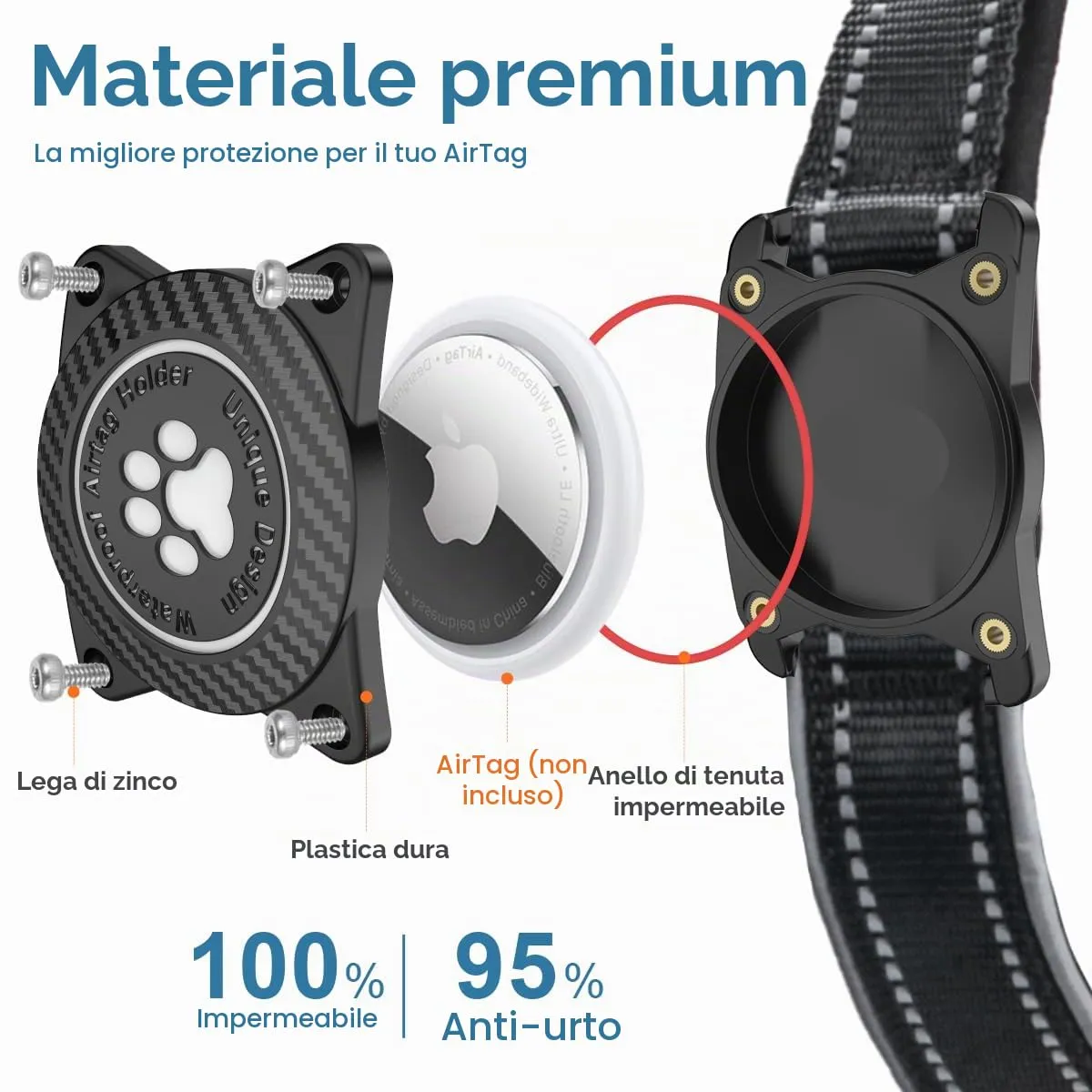 Ytanest Collare per Cani Airtag Supporto GPS 100% Impermeabile Apple Air Tag Integrato per Cani di Piccola Taglia e Grande - immagine 3