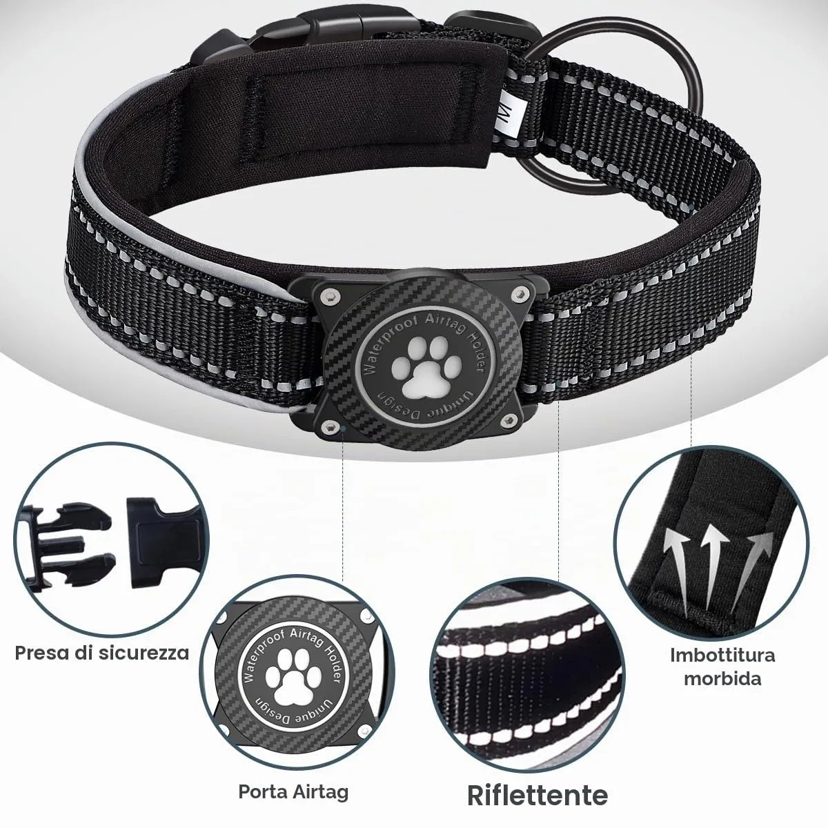 Ytanest Collare per Cani Airtag Supporto GPS 100% Impermeabile Apple Air Tag Integrato per Cani di Piccola Taglia e Grande - immagine 4