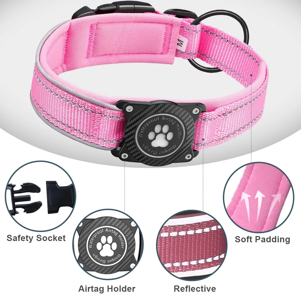 Ytanest Collare per Cani Airtag Supporto GPS 100% Impermeabile Apple Air Tag Integrato per Cani di Piccola Taglia e Grande - immagine 4