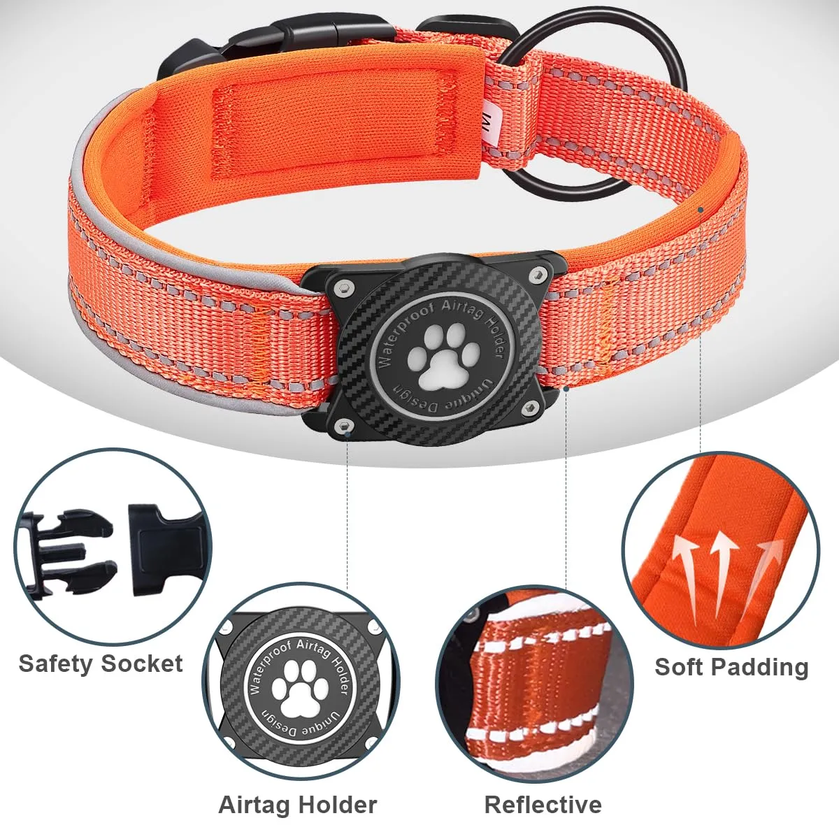 Ytanest Collare per Cani Airtag Supporto GPS 100% Impermeabile Apple Air Tag Integrato per Cani di Piccola Taglia e Grande - immagine 4