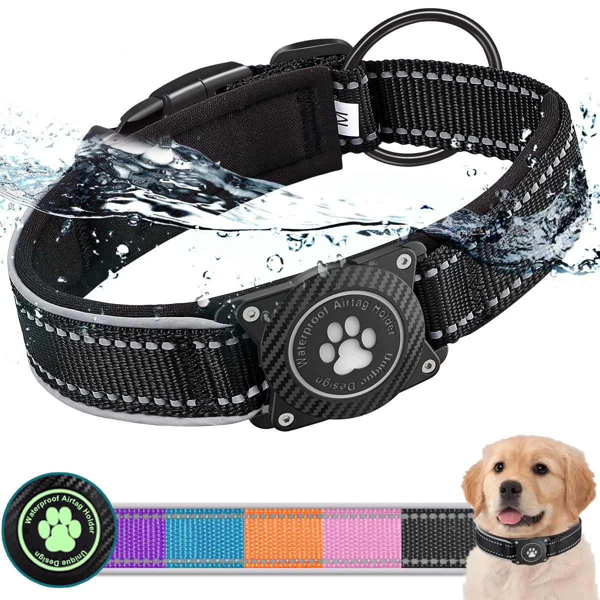 Ytanest Collare per Cani Airtag Supporto GPS 100% Impermeabile Apple Air Tag Integrato per Cani di Piccola Taglia e Grande - immagine 1