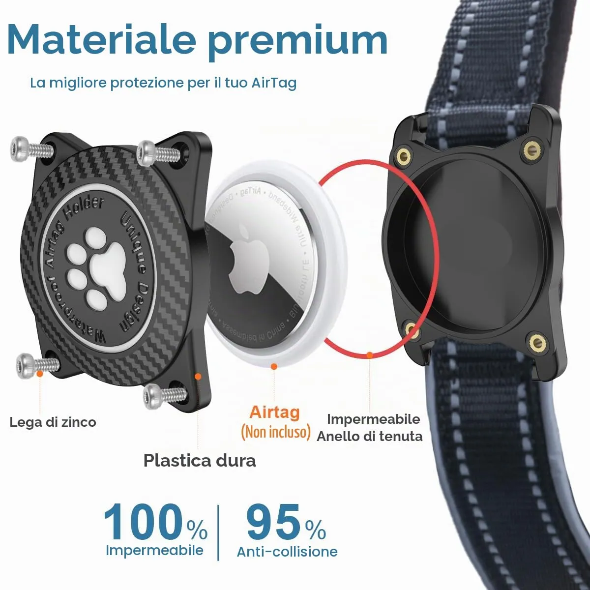 Ytanest Collare per Cani Airtag Supporto GPS 100% Impermeabile Apple Air Tag Integrato per Cani di Piccola Taglia e Grande - immagine 3