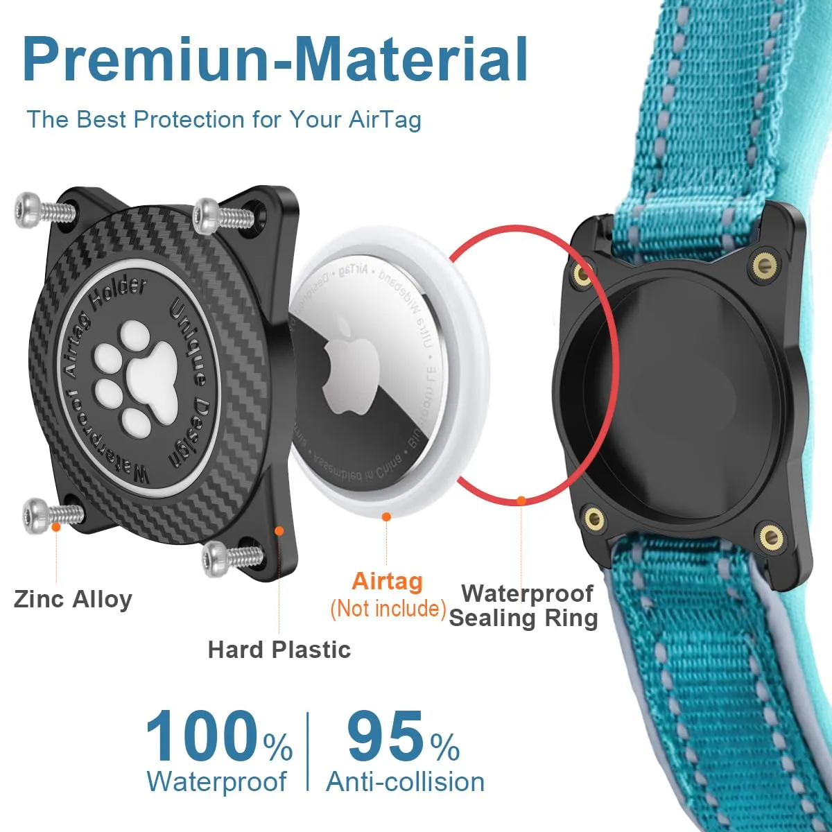 Ytanest Collare per Cani Airtag Supporto GPS 100% Impermeabile Apple Air Tag Integrato per Cani di Piccola Taglia e Grande - immagine 3