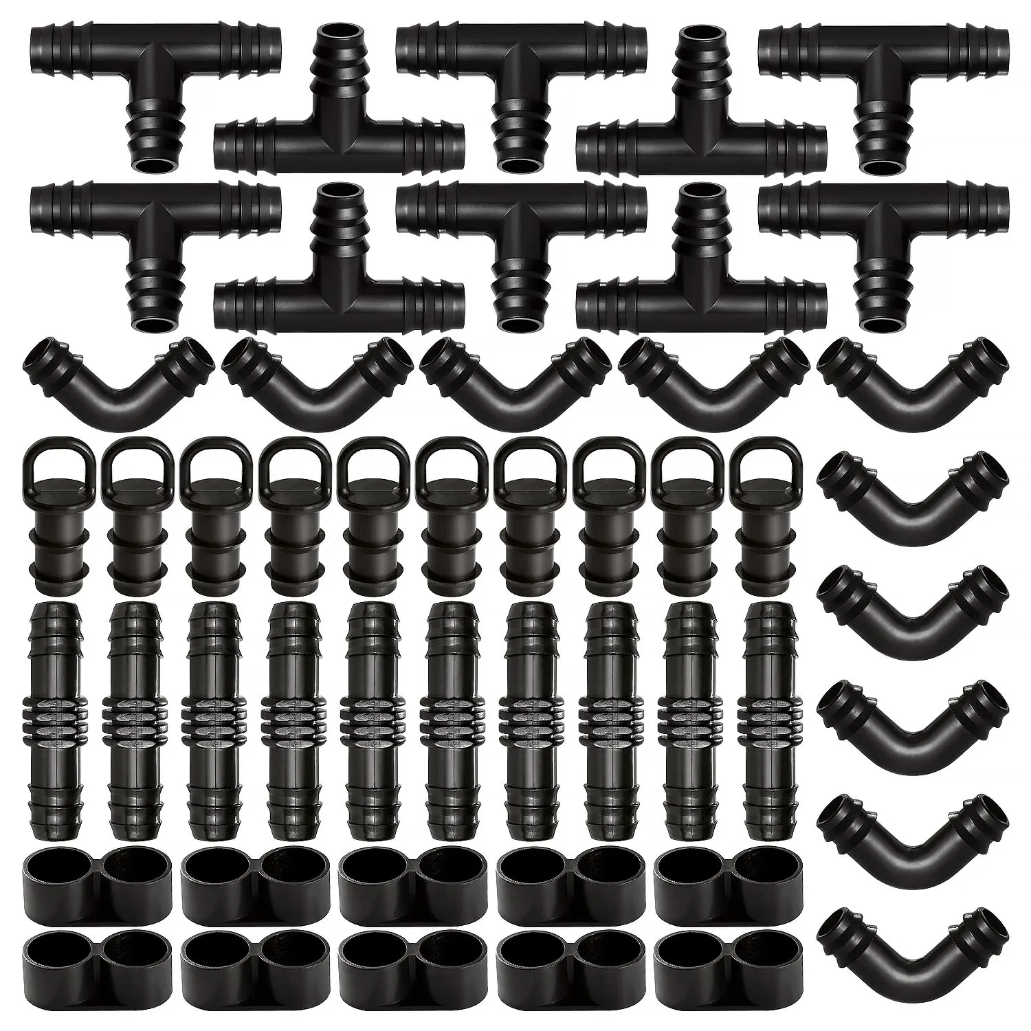 VooGenzek 50 Pezzi Kit di Raccordi per Irrigazione per Tubi per 16mm Impianto di Irrigazione a Goccia, Irrigazione Connettori, con Tee, Gomiti, Accoppiamento, Chiusura Terminale, Tappi Terminali - immagine 1