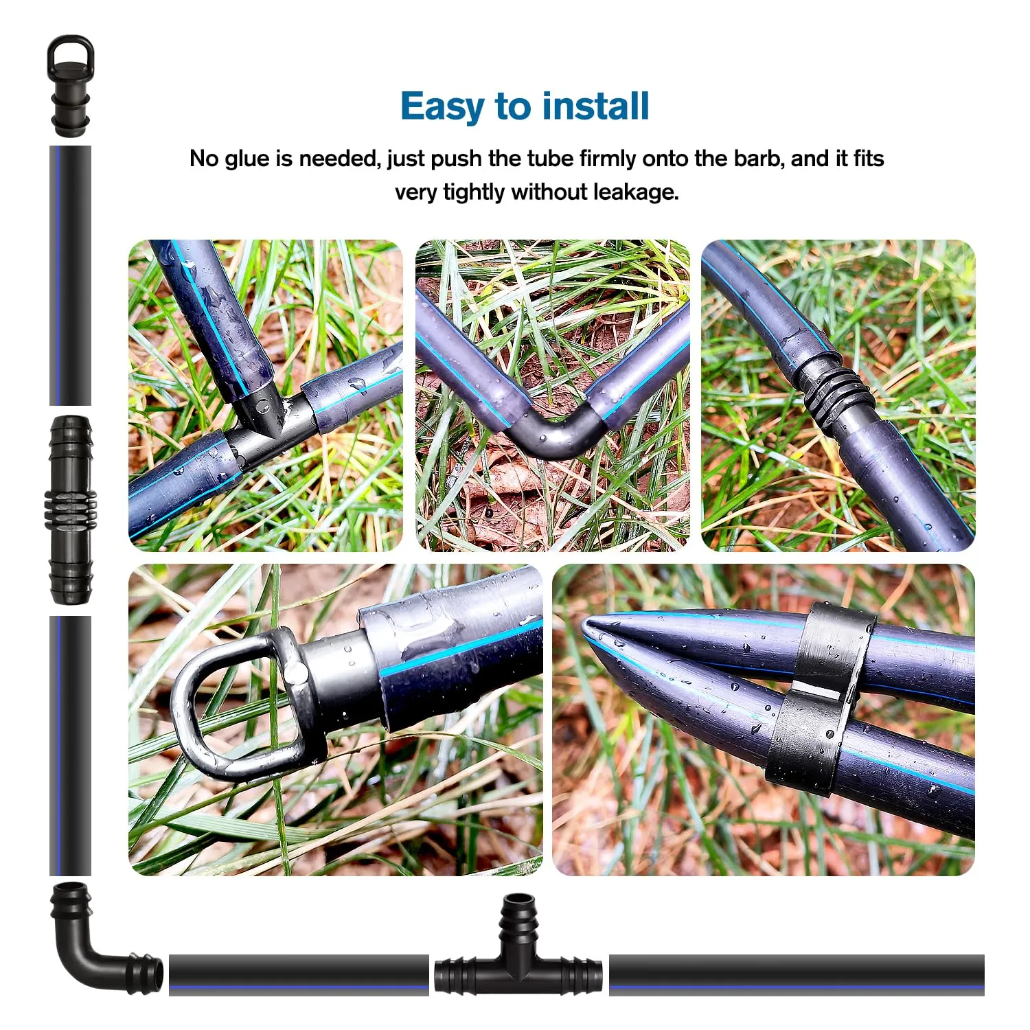 VooGenzek 50 Pezzi Kit di Raccordi per Irrigazione per Tubi per 16mm Impianto di Irrigazione a Goccia, Irrigazione Connettori, con Tee, Gomiti, Accoppiamento, Chiusura Terminale, Tappi Terminali - immagine 4