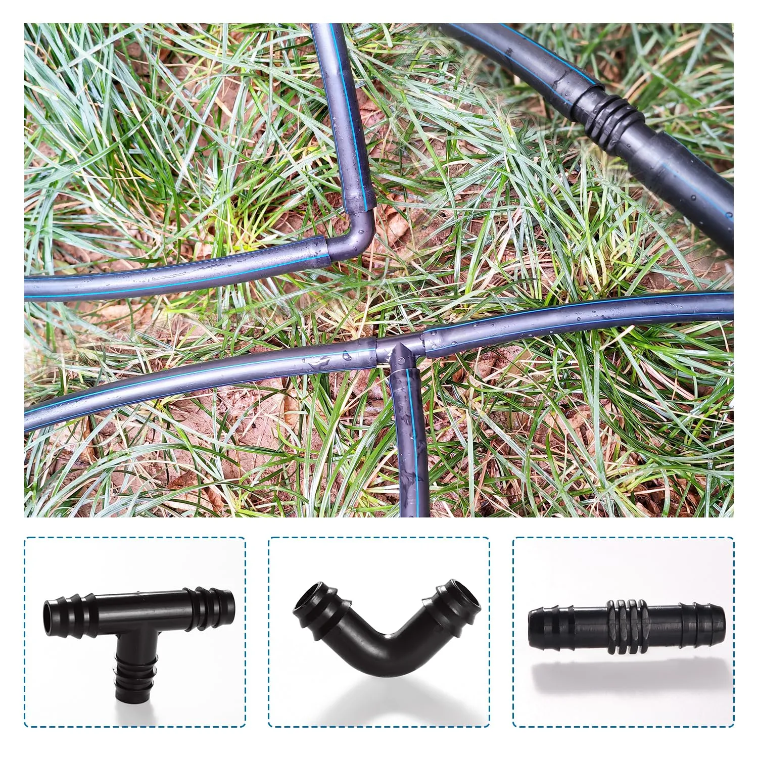VooGenzek 50 Pezzi Kit di Raccordi per Irrigazione per Tubi per 16mm Impianto di Irrigazione a Goccia, Irrigazione Connettori, con Tee, Gomiti, Accoppiamento, Chiusura Terminale, Tappi Terminali - immagine 5