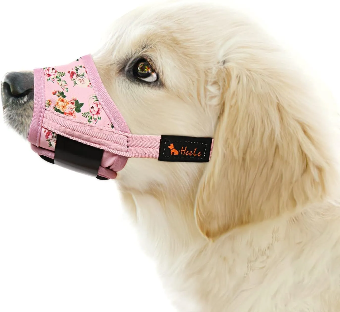 HEELE Museruola per Cane, Museruola Cane Taglia Media, in Morbido Nylon con Motivo Stampato, Antiabbaio e Antimorso, Regolabile, Fiore Rosa, M - immagine 1