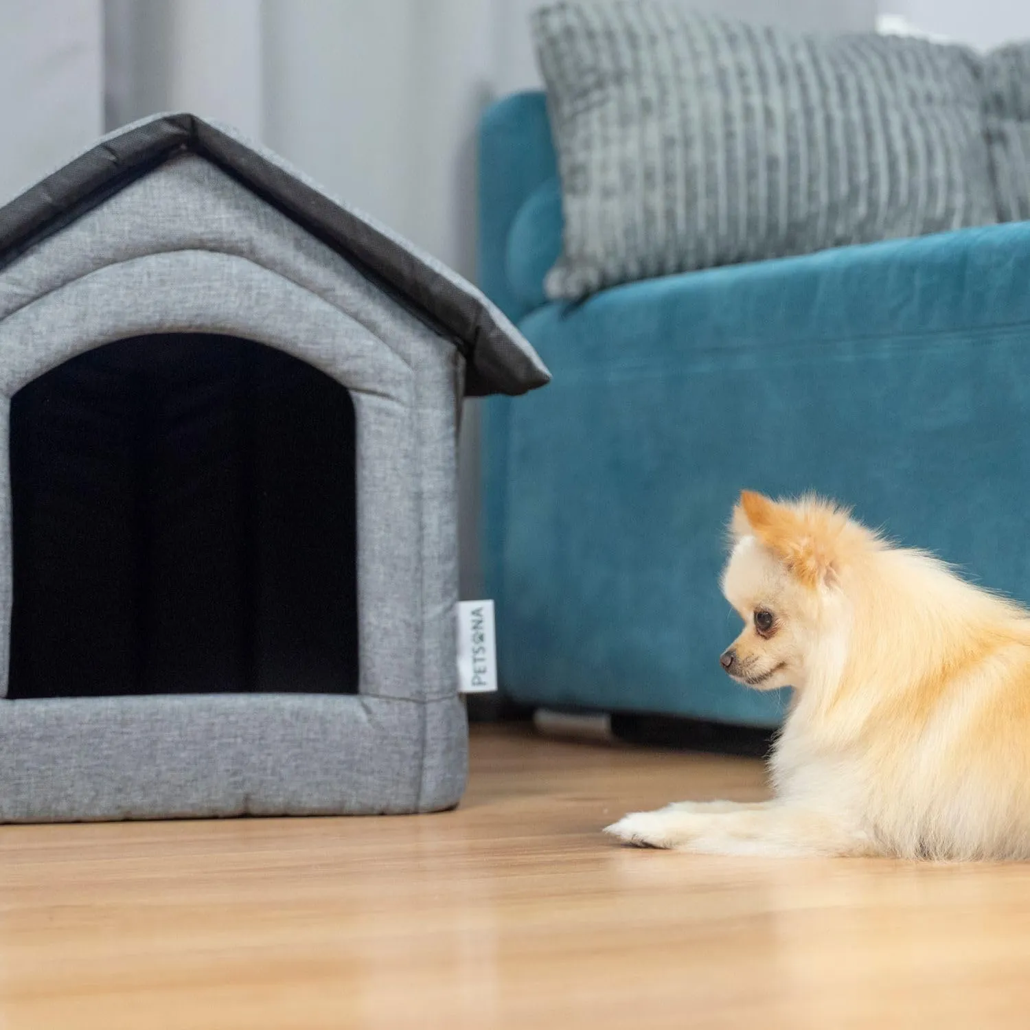 Petsona Grotta Per Cani Pieghevole Casa Per Cani Con Tetto Rimovibile Letto Per Gatti Animali Domestici Cuccia Per Cani Taglia M, Grigio - immagine 5