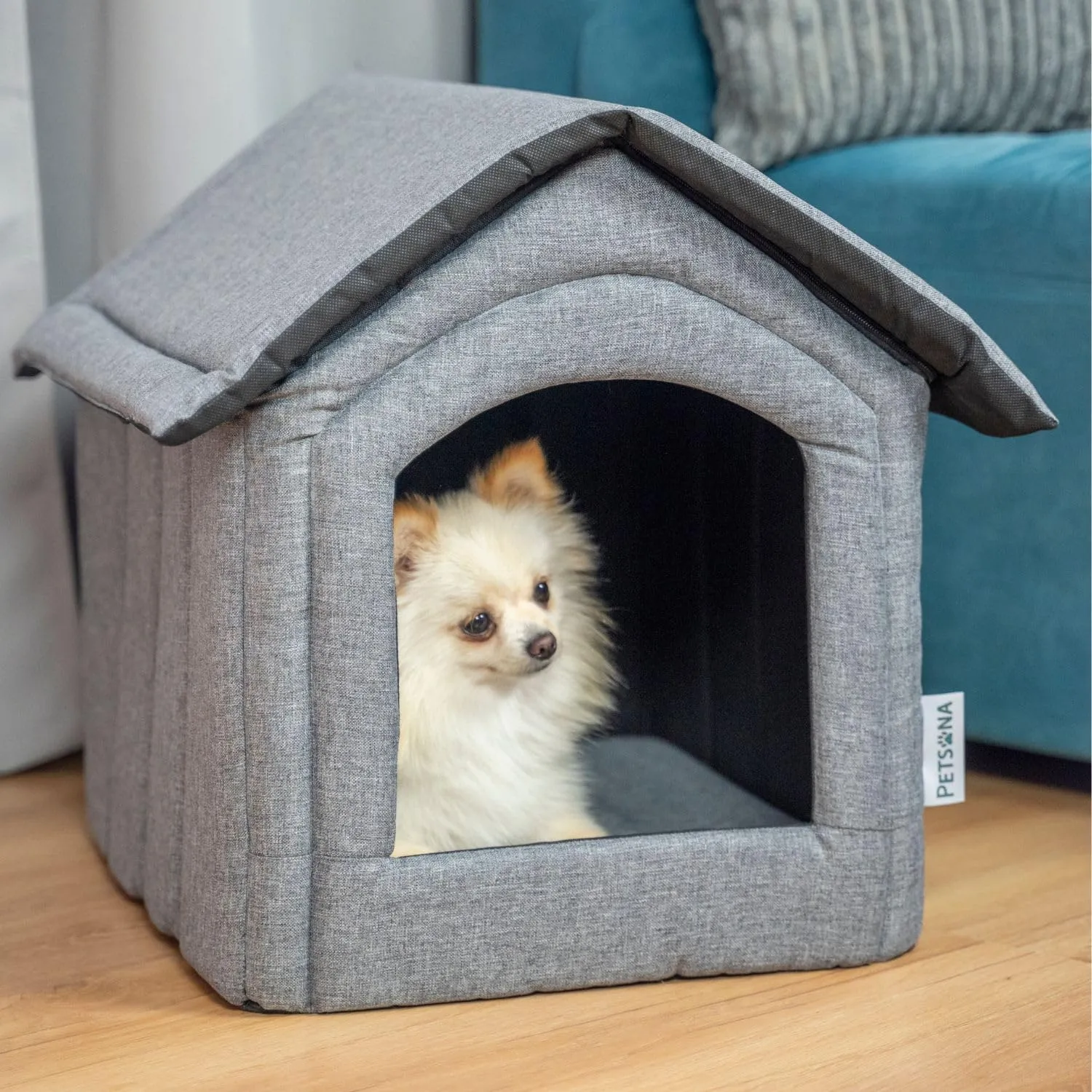 Petsona Grotta Per Cani Pieghevole Casa Per Cani Con Tetto Rimovibile Letto Per Gatti Animali Domestici Cuccia Per Cani Taglia M, Grigio - immagine 6