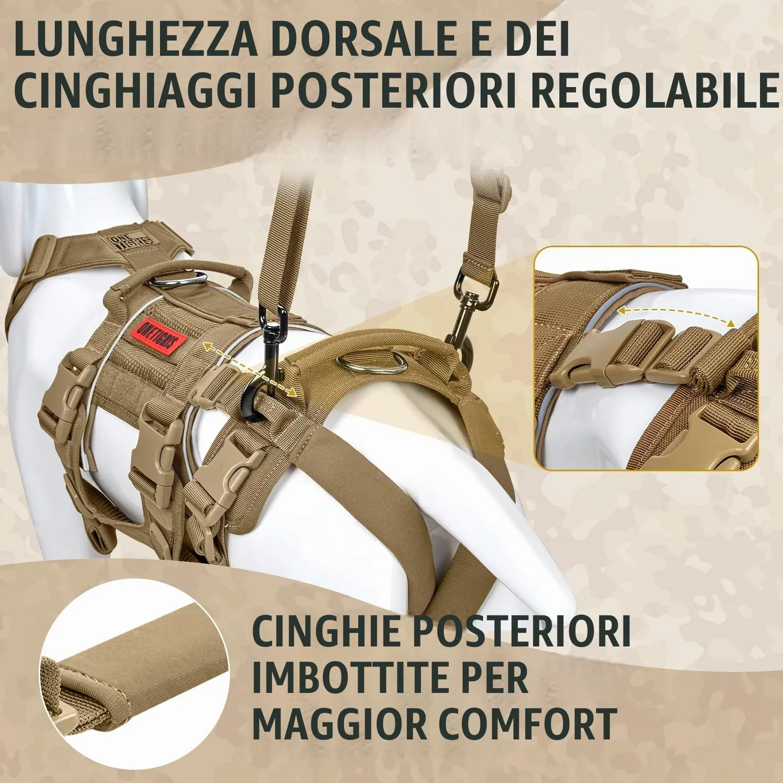 OneTigris Pettorina per cani, SKYEWALKER Supporto Imbracatura regolabile con 2 manici per supporto e riabilitazione, adatta per cani di taglia media e grande, marrone, L - immagine 6
