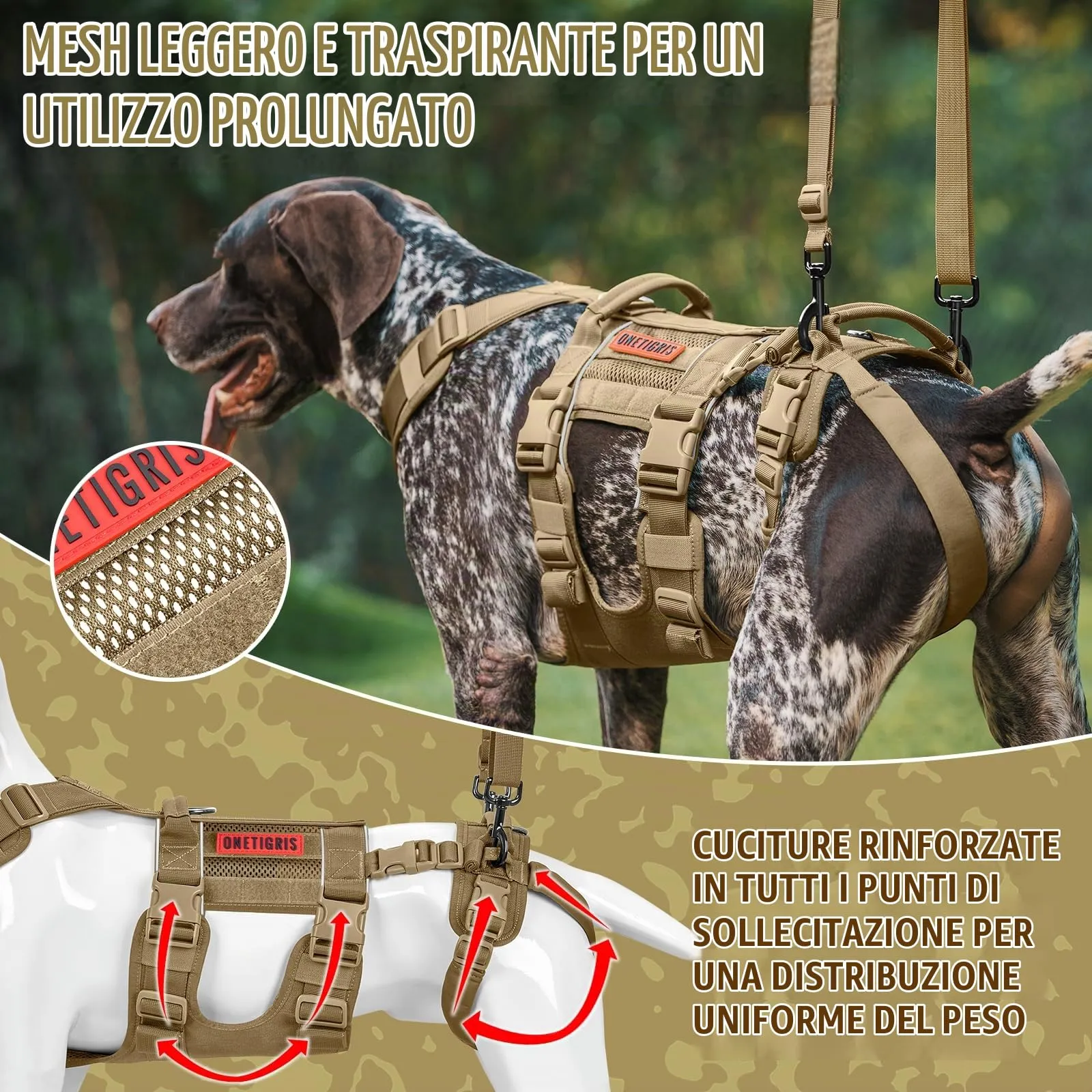 OneTigris Skyewalker - Imbracatura di supporto regolabile con 2 maniglie per supporto e riabilitazione, adatta per cani di taglia media e grande, marrone, XL - immagine 4