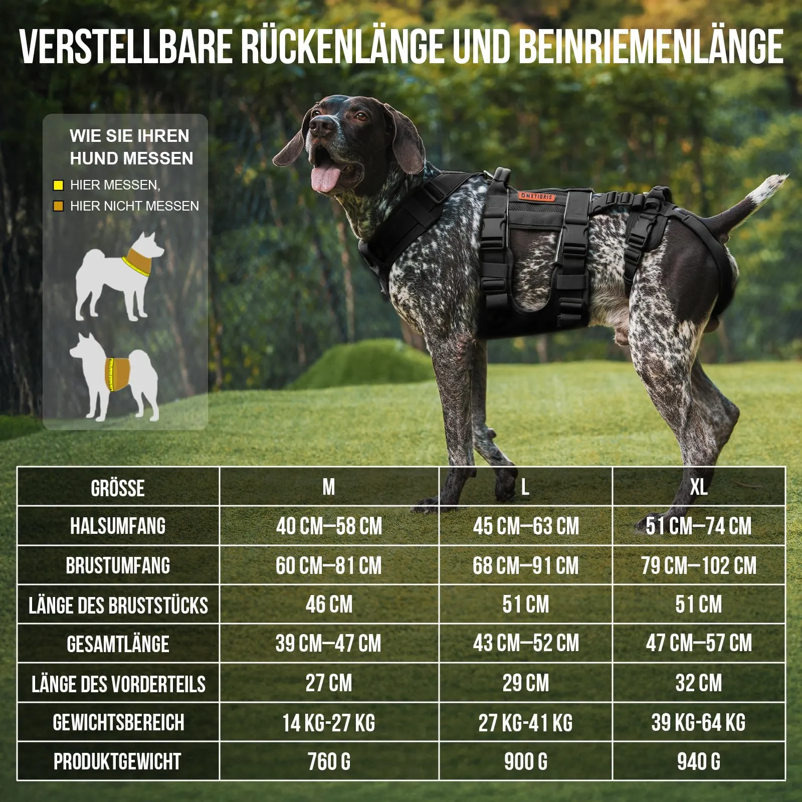OneTigris SKYEWALKER Pettorina per Cane, Imbracatura Regolabile per Sollevamento con 2 Maniglie per Supporto e Riabilitazione, Adatta per Cani di Taglia Media e Grande, Nero, XL - immagine 2