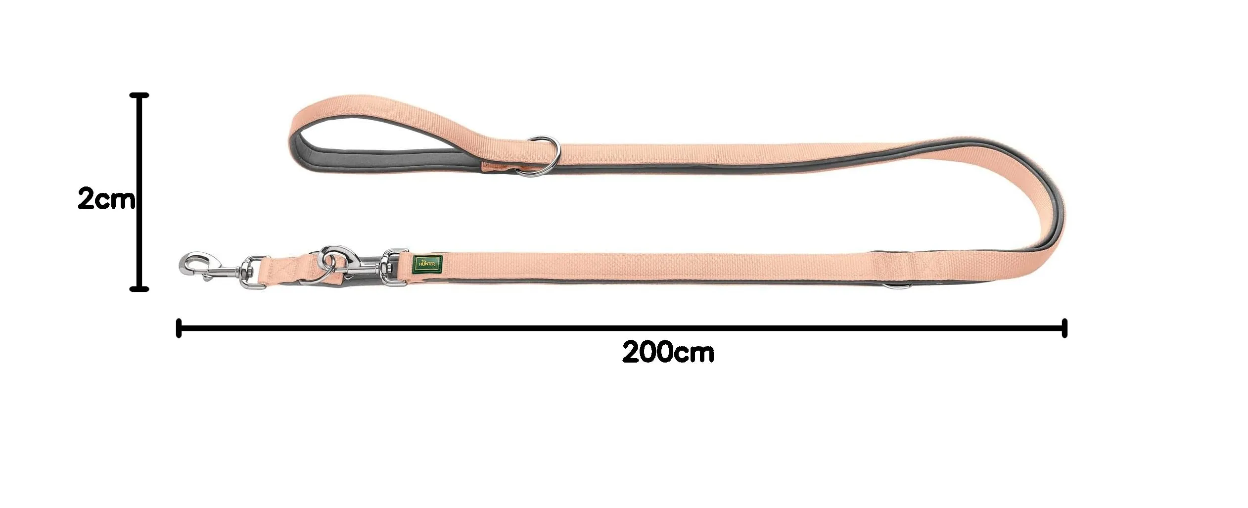 HUNTER Guinzaglio regolabile NEOPREN, colore: pesca/grigio, nylon resistente, possibilità di regolazione 3 volte, imbottitura in neoprene morbida, ideale per tutti i giorni e l'allenamento, dimensioni - immagine 4