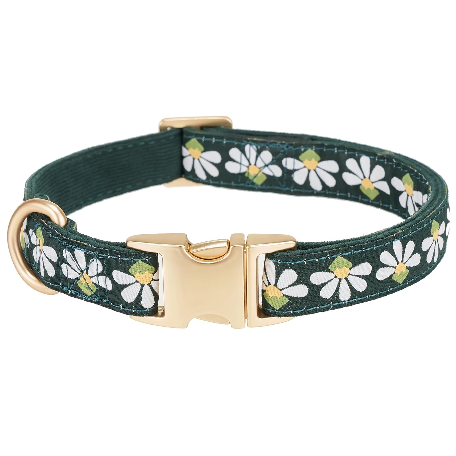YUDOTE Collare per cani in morbido velluto a coste con nastro jacquard, collare floreale di alta qualità, per cani di piccola taglia, uso quotidiano, verde - immagine 1