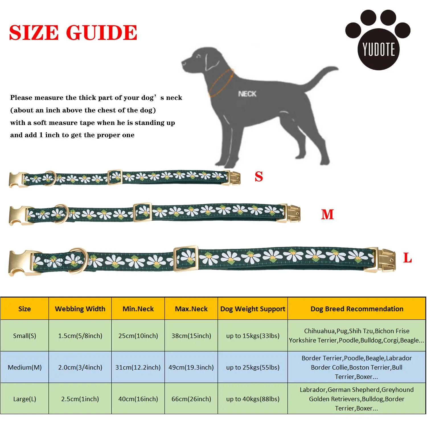 YUDOTE Collare per cani in morbido velluto a coste con nastro jacquard, collare floreale di alta qualità, per cani di piccola taglia, uso quotidiano, verde - immagine 4