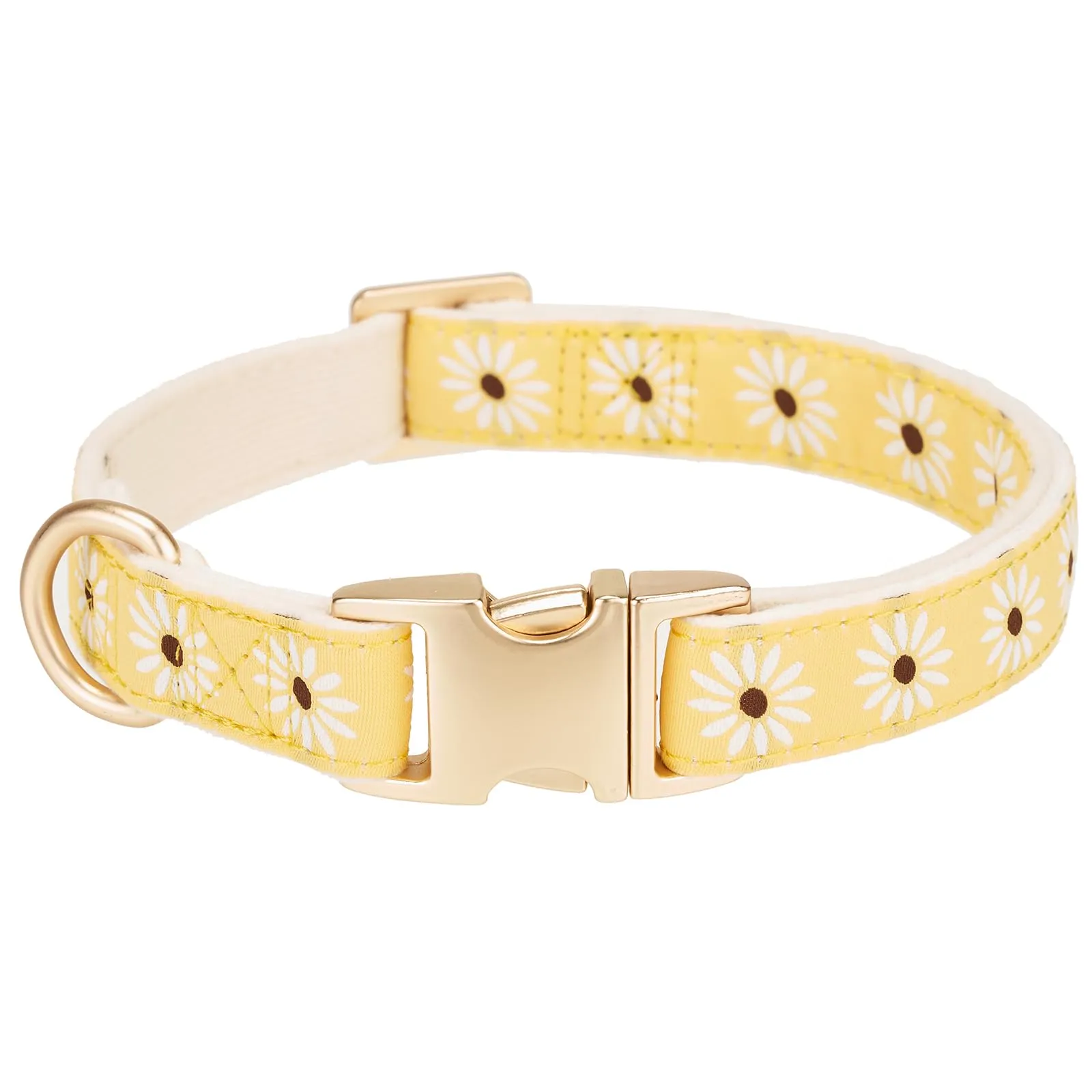 YUDOTE Collare per cane in morbido velluto a coste con nastro jacquard a motivi floreali per cani di taglia grande, uso quotidiano, giallo - immagine 1