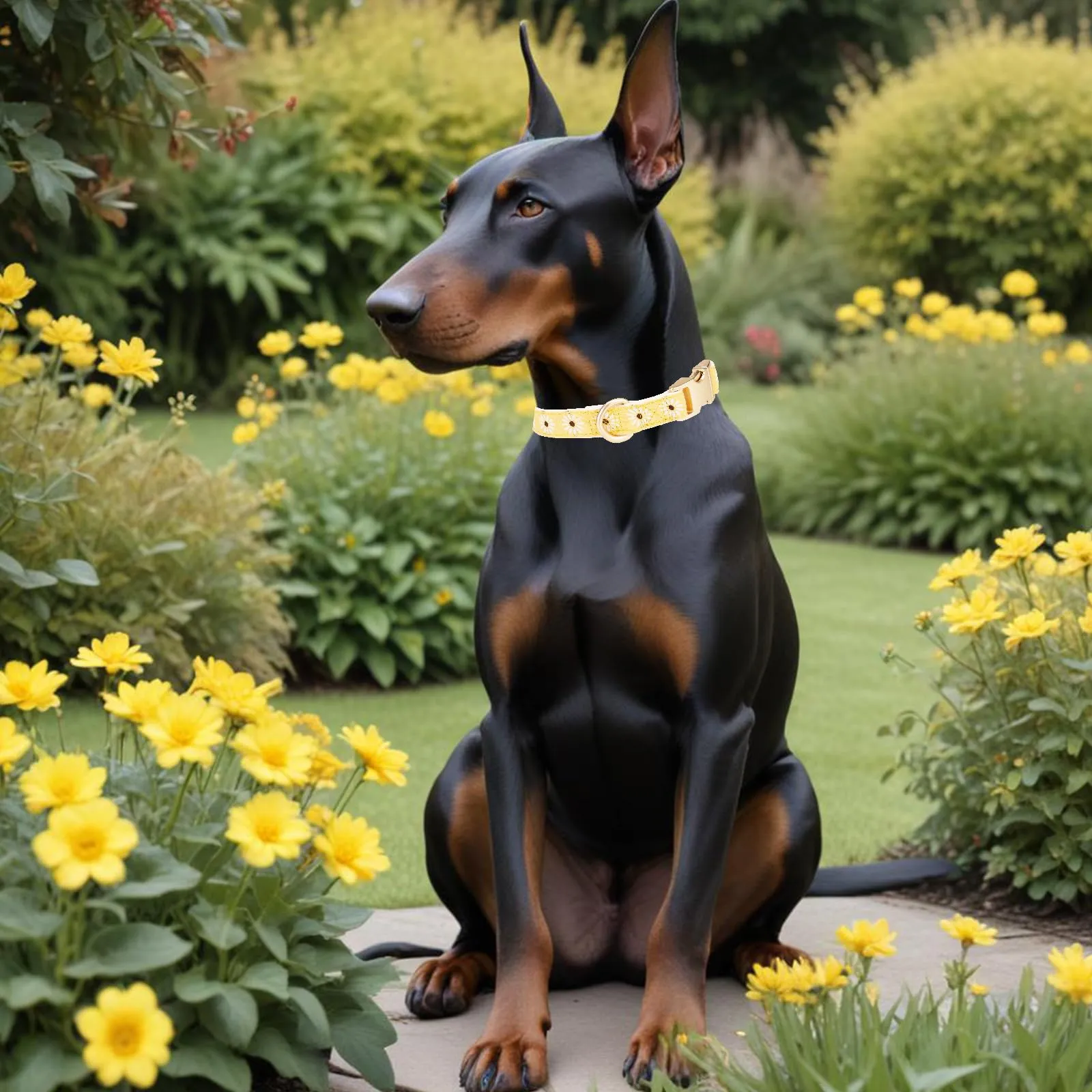 YUDOTE Collare per cane in morbido velluto a coste con nastro jacquard a motivi floreali per cani di taglia grande, uso quotidiano, giallo - immagine 2