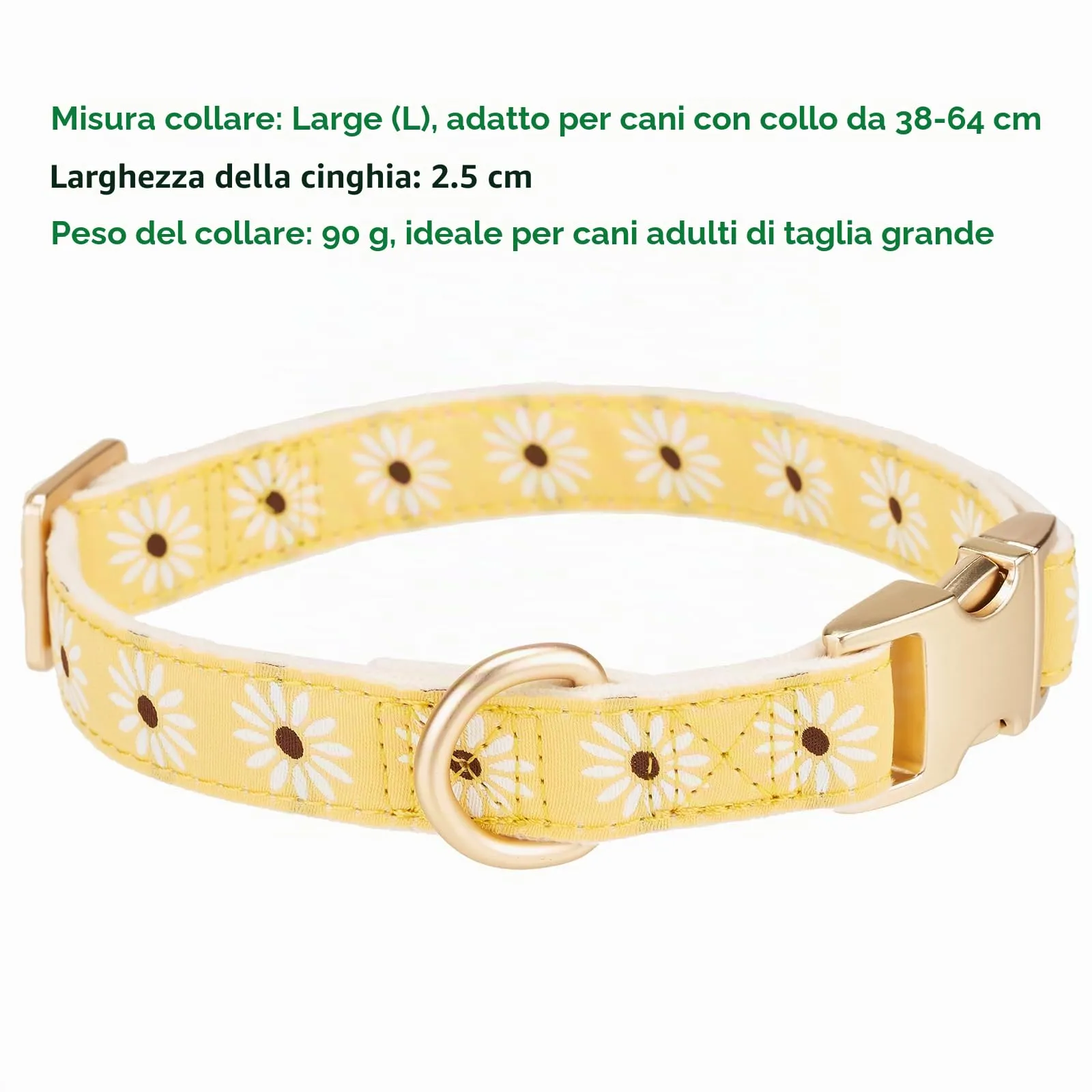 YUDOTE Collare per cane in morbido velluto a coste con nastro jacquard a motivi floreali per cani di taglia grande, uso quotidiano, giallo - immagine 3