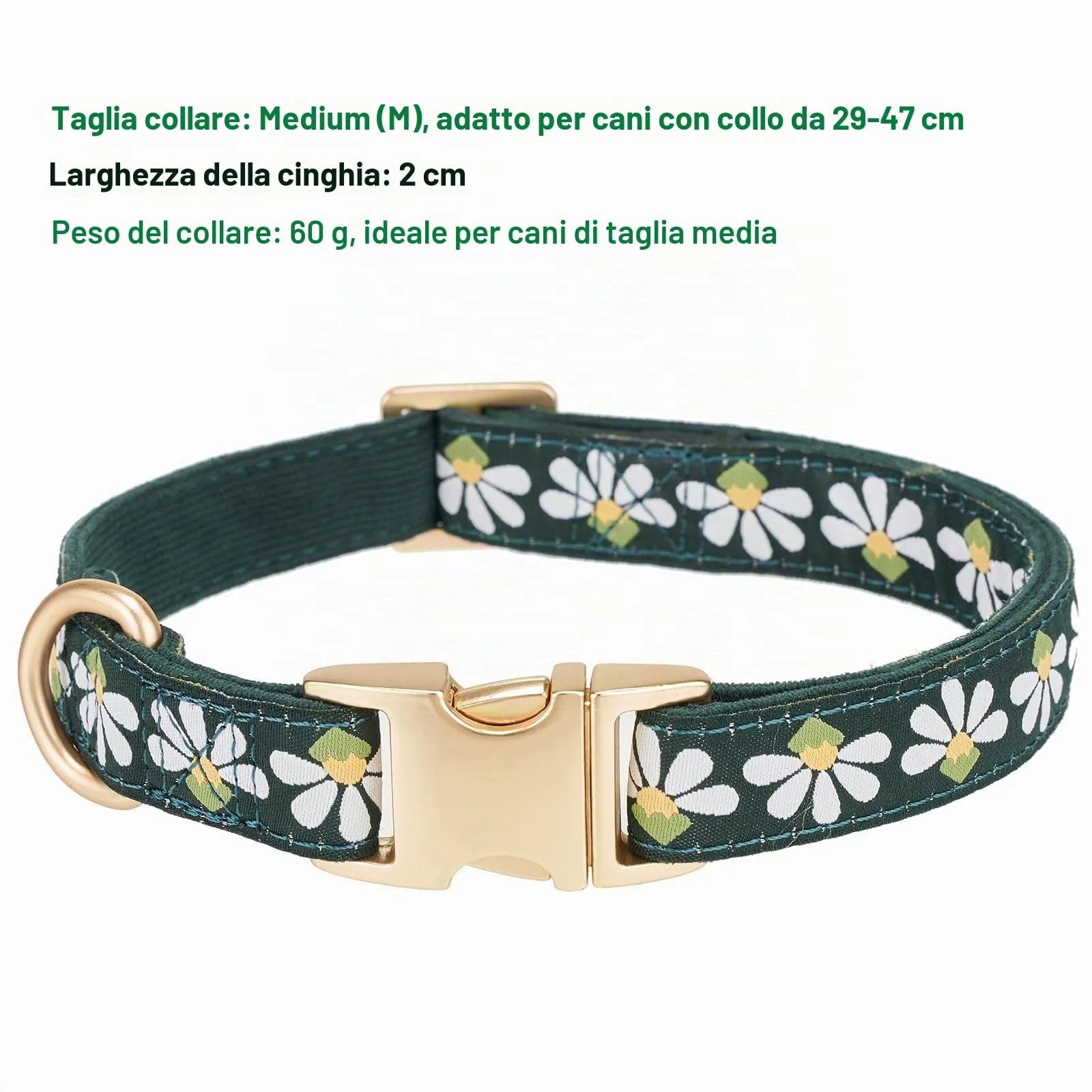 YUDOTE Collare per cani in morbido velluto a coste con nastro jacquard, collare floreale di alta qualità, per cani di taglia media, uso quotidiano, verde - immagine 3