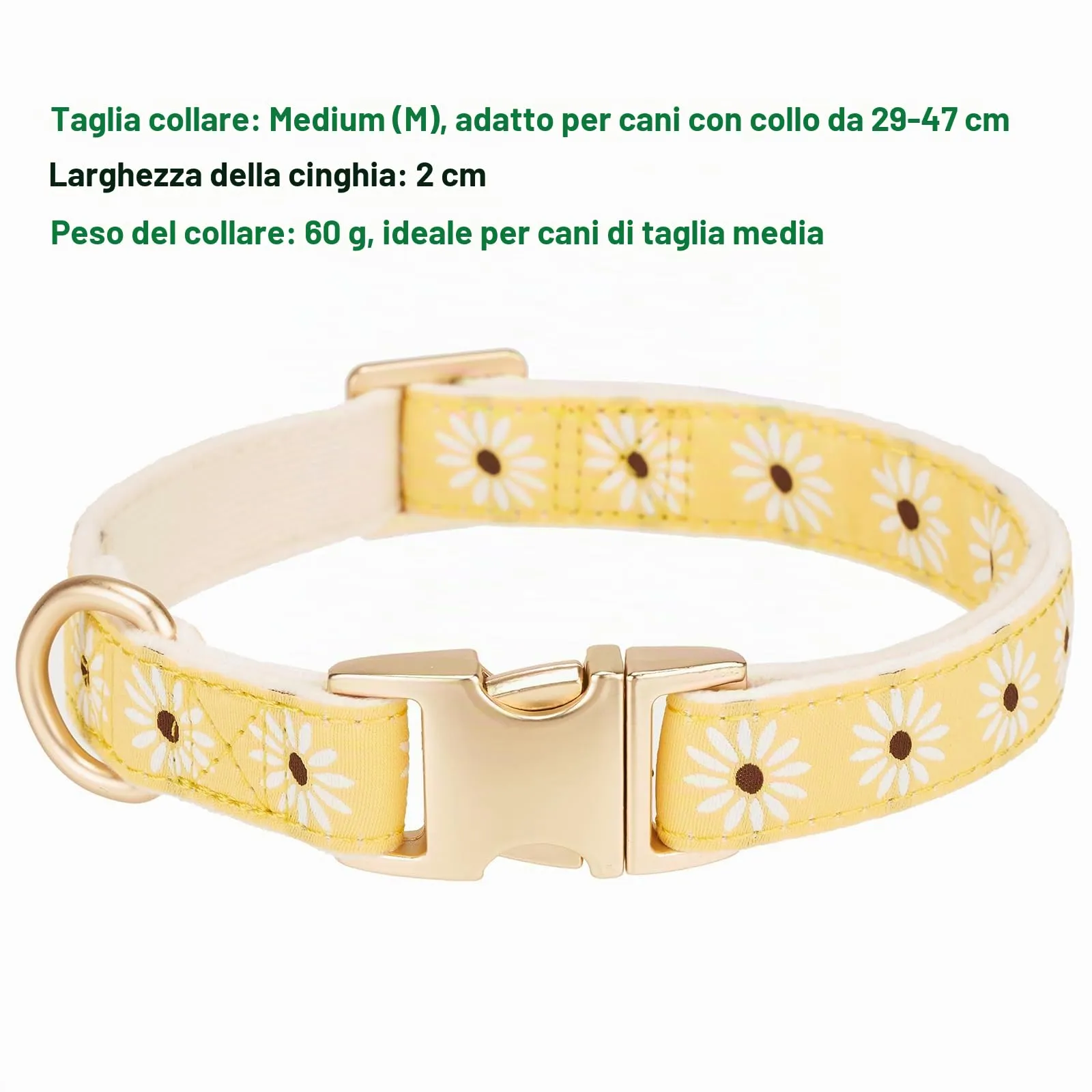 YUDOTE Collare per cani in morbido velluto a coste con nastro jacquard, collare floreale di alta qualità, per cani di taglia media, uso quotidiano, giallo - immagine 2