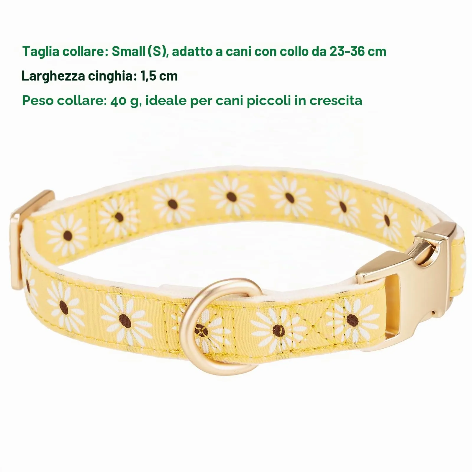 YUDOTE Collare per cani in morbido velluto a coste con nastro jacquard, collari floreali di alta qualità, per cani di piccola taglia, uso quotidiano, giallo - immagine 3